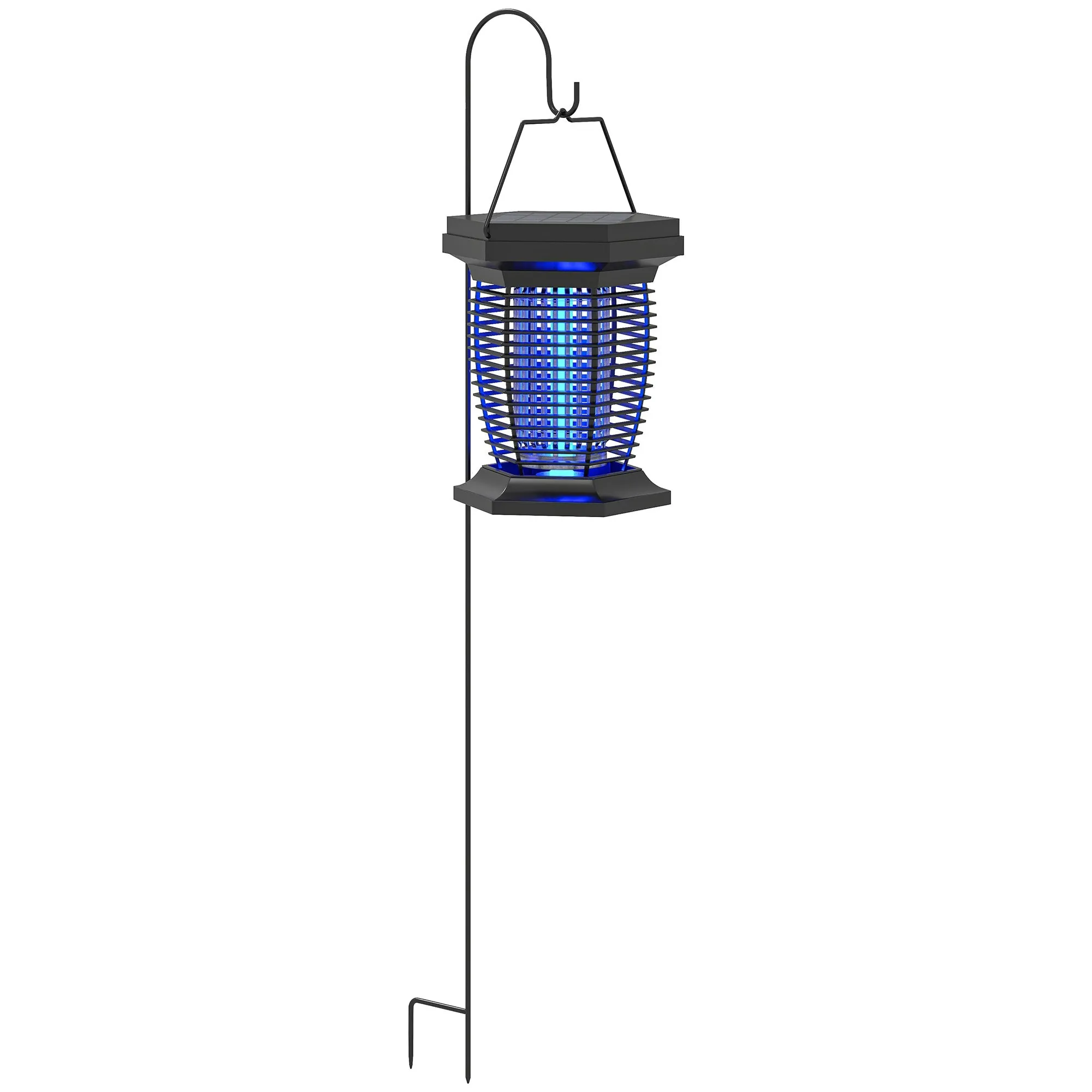 GJB Products: 2-in-1•6.4W Solar Powered(10Lm) or Electric Hanging Fly Zapper With UV & White LED Light