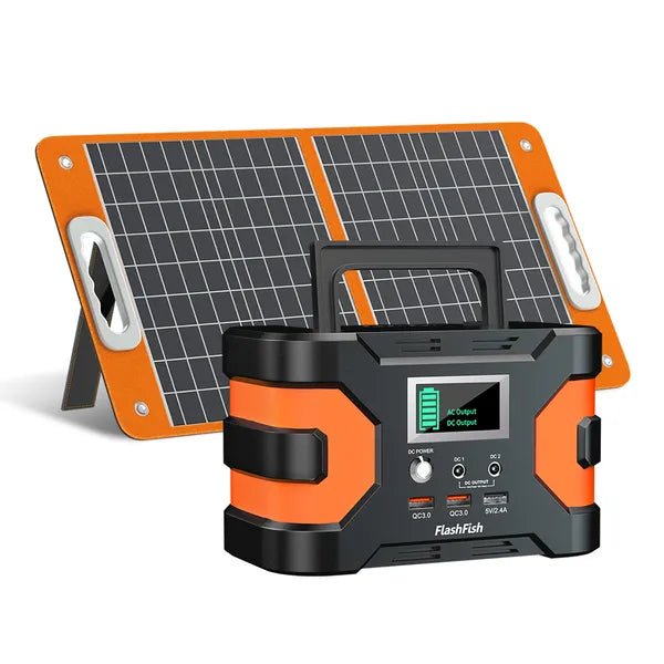 Flashfish: 200W Solar Power Station with 5 Charging options & Foldable(Briefcase Style) Solar Panels
