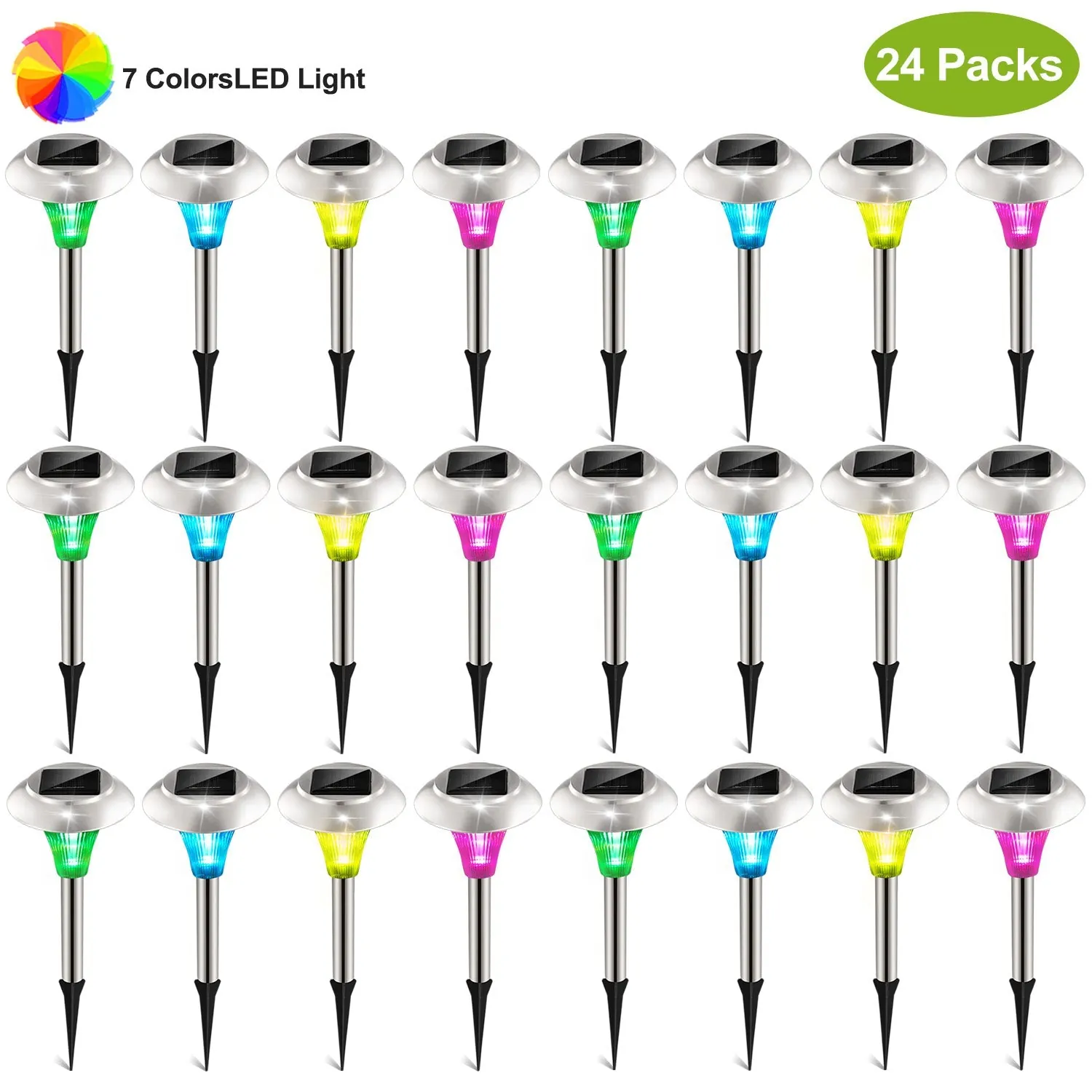 GJB Products: 8/12/24-PK Solar-Powered(3-4Lm) 7 Color Changing Garden LED Lights