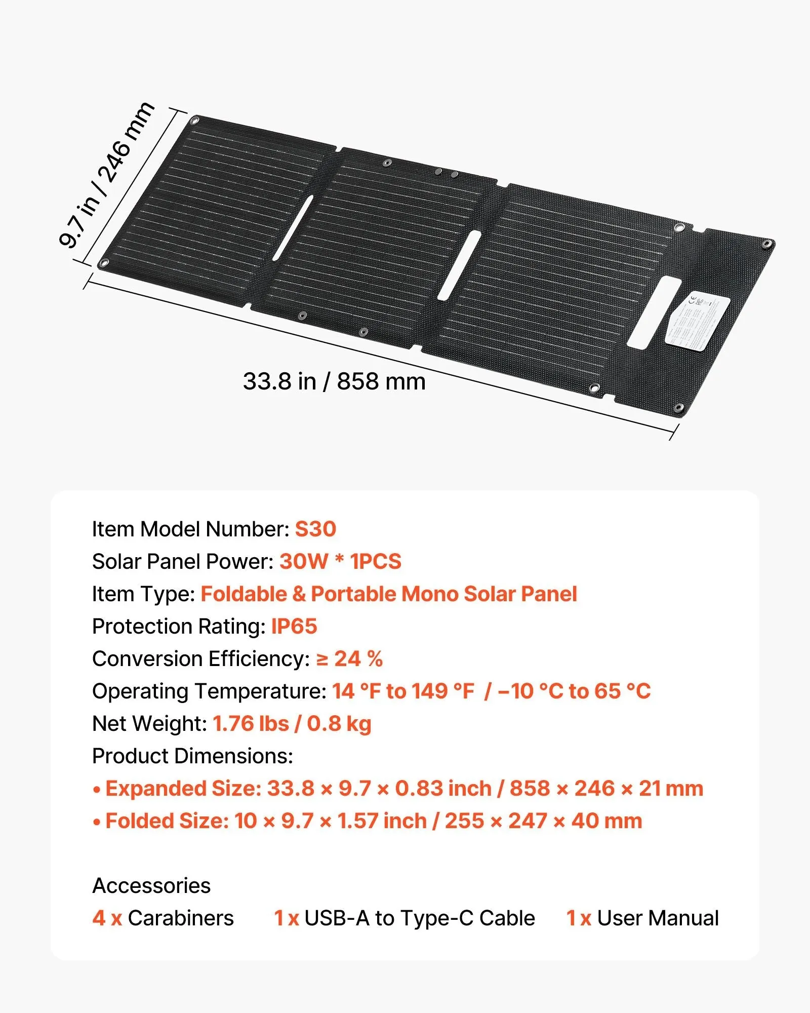 VEVOR: 30W Foldable Solar Panel Charger
