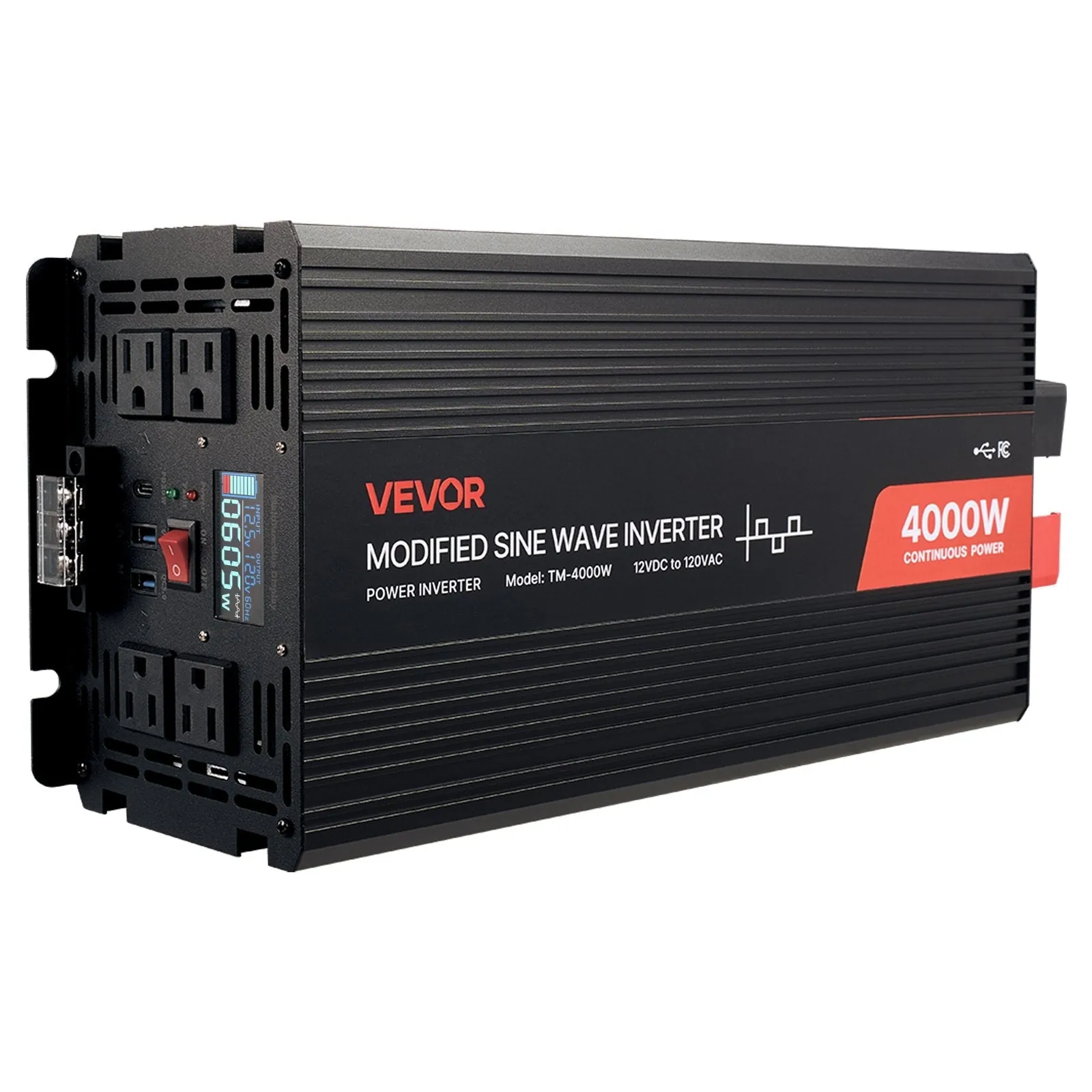 VEVOR: 4000W Power Inverter, 12V DC To 120V AC, Solar Charger For RV, Truck