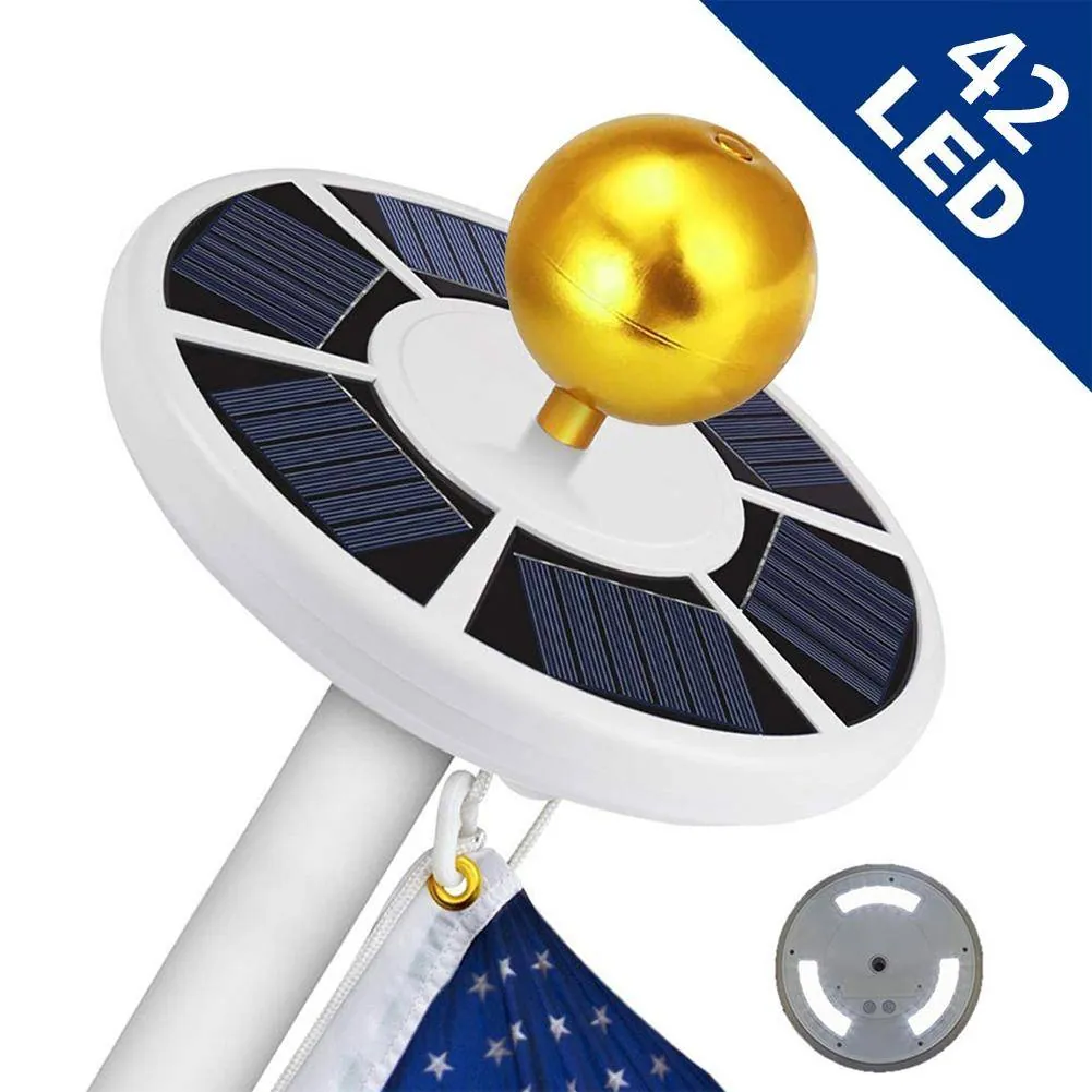 GJB Products: 10’ White Ultra Bright 5W 42-LED Solar Flag Pole Kit or Hanging Camping Light•ABS Plastic Material•Flag not Included