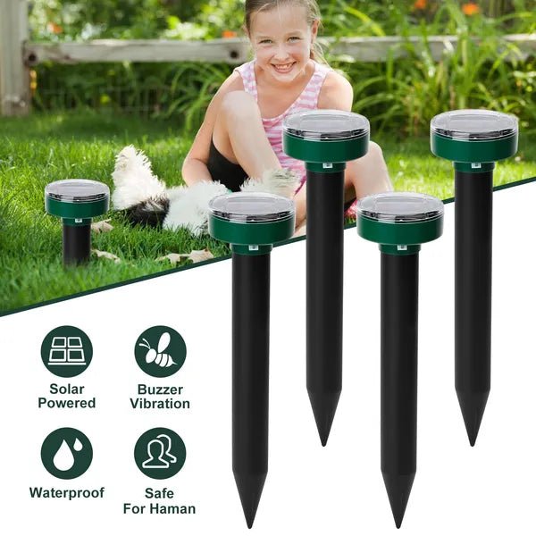 dbjjj: 4Pcs Solar Powered Mole/Gopher/Chipmunk Ultra- Sonic Stake Repellent•Cover 323sq.ft•400-1000 Hertz Buzzer Vibration