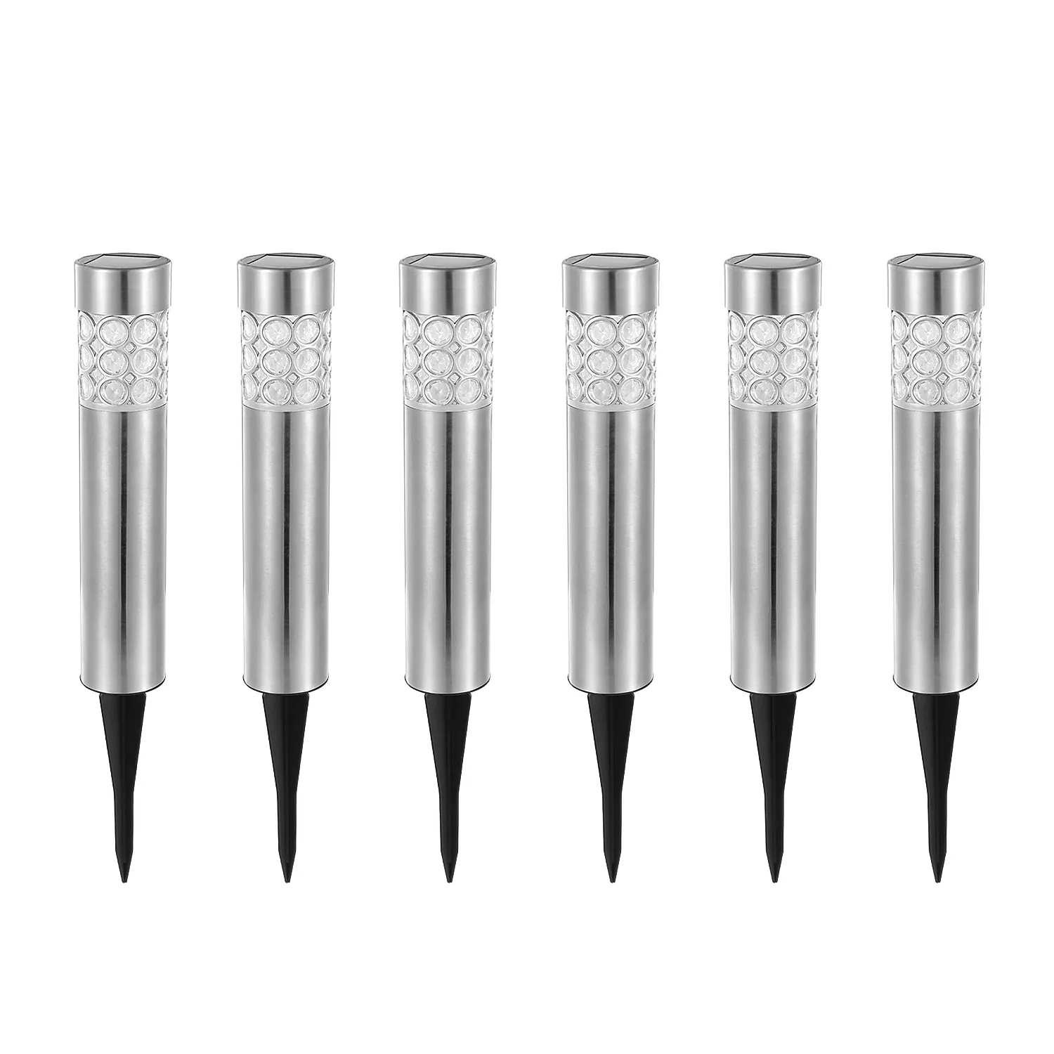 TCHUT: 6Pcs Stainless Steal Solar Powered Pathway Light IP44 Waterproof 3 RGB Color Changing For Yard,Garden or Pathway 8hr Charge-Time