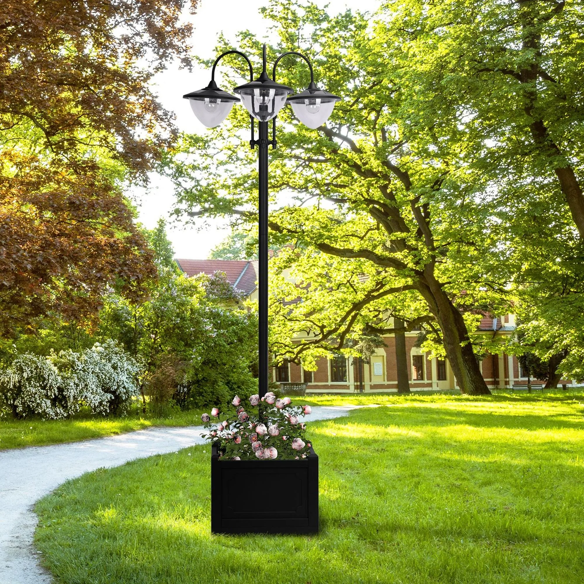 Outsunny: 74.5" 3-head Solar Lamp Post Light with Planter