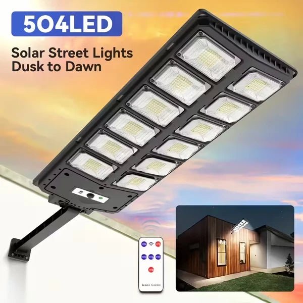 GJB Products: 7x3x20” 800W Commercial Solar Street Light(504-LED’s)(3000LM)with 3 Mode,Motion Sensor and Remote