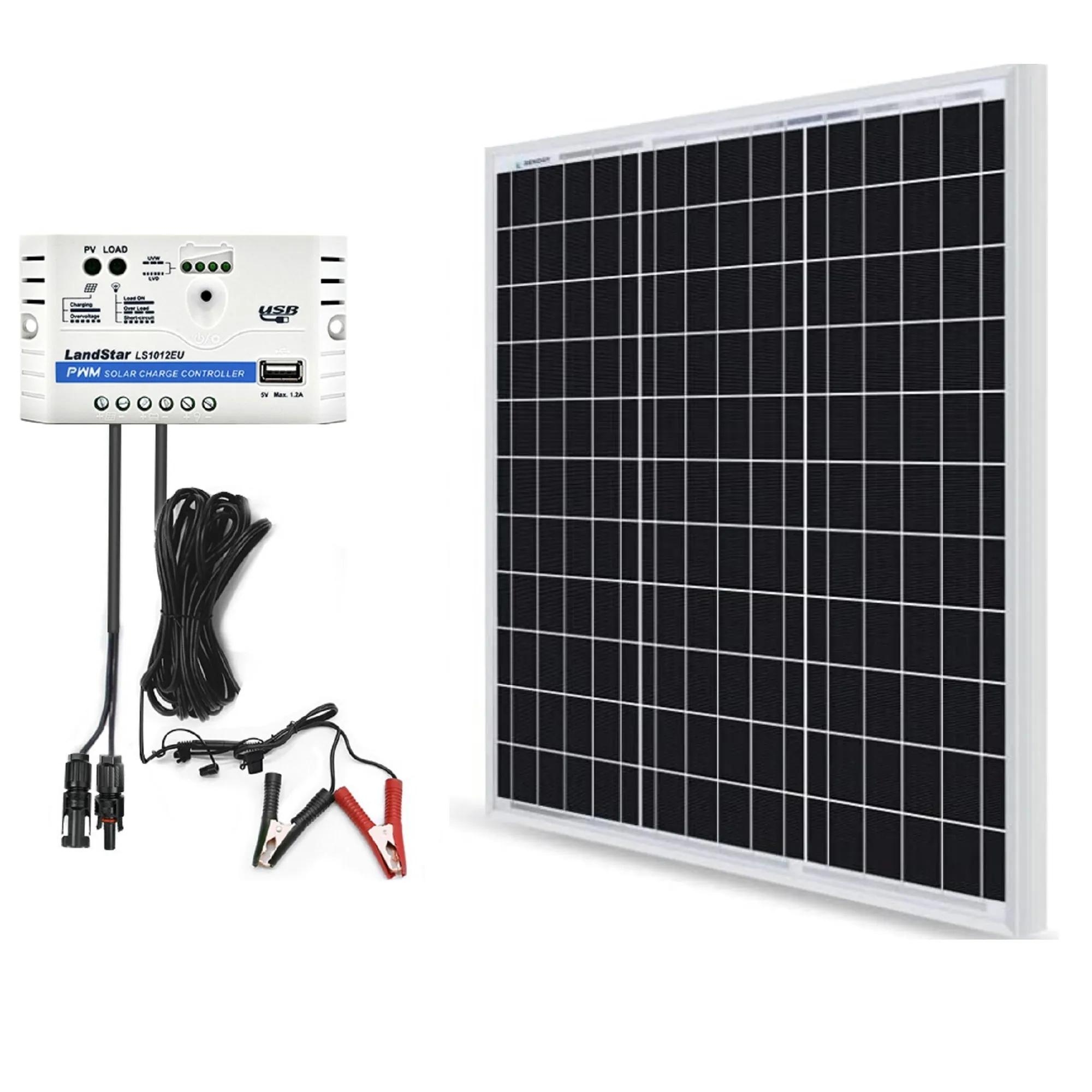 LANDSTAR: 50W 12V Solar Charger Kit with 10A Charge Controller and Clips