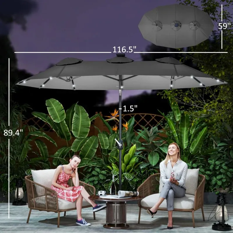 Outsunny: 9.7’ Double-Sided Gray Solar Patio Umbrella with Tilt and Crank
