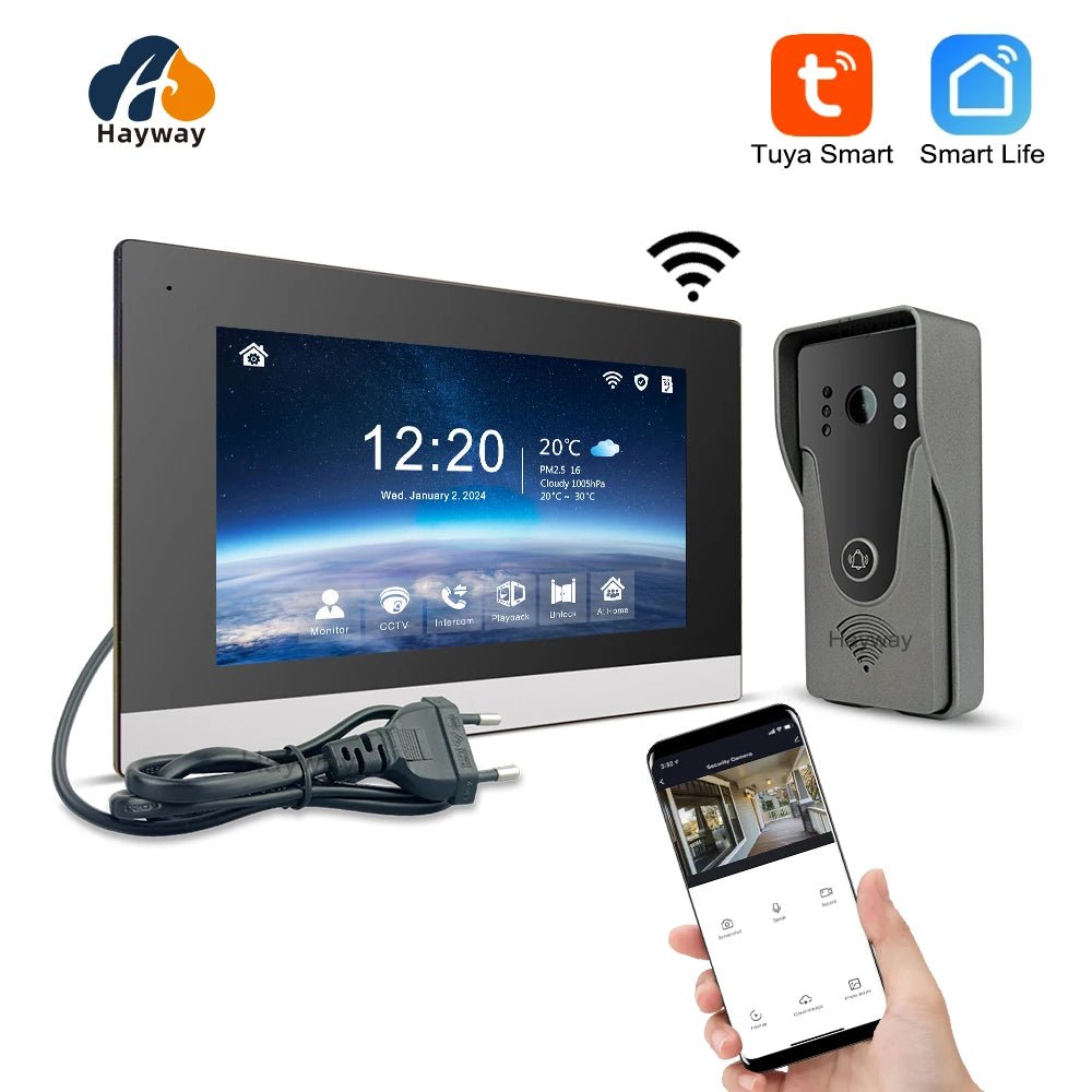 HayWay: Tuya Smart Doorbell Motion Detection Camera with 7” 1080P Full AHD Touch Video Monitor System•Night Vision•Waterproof
