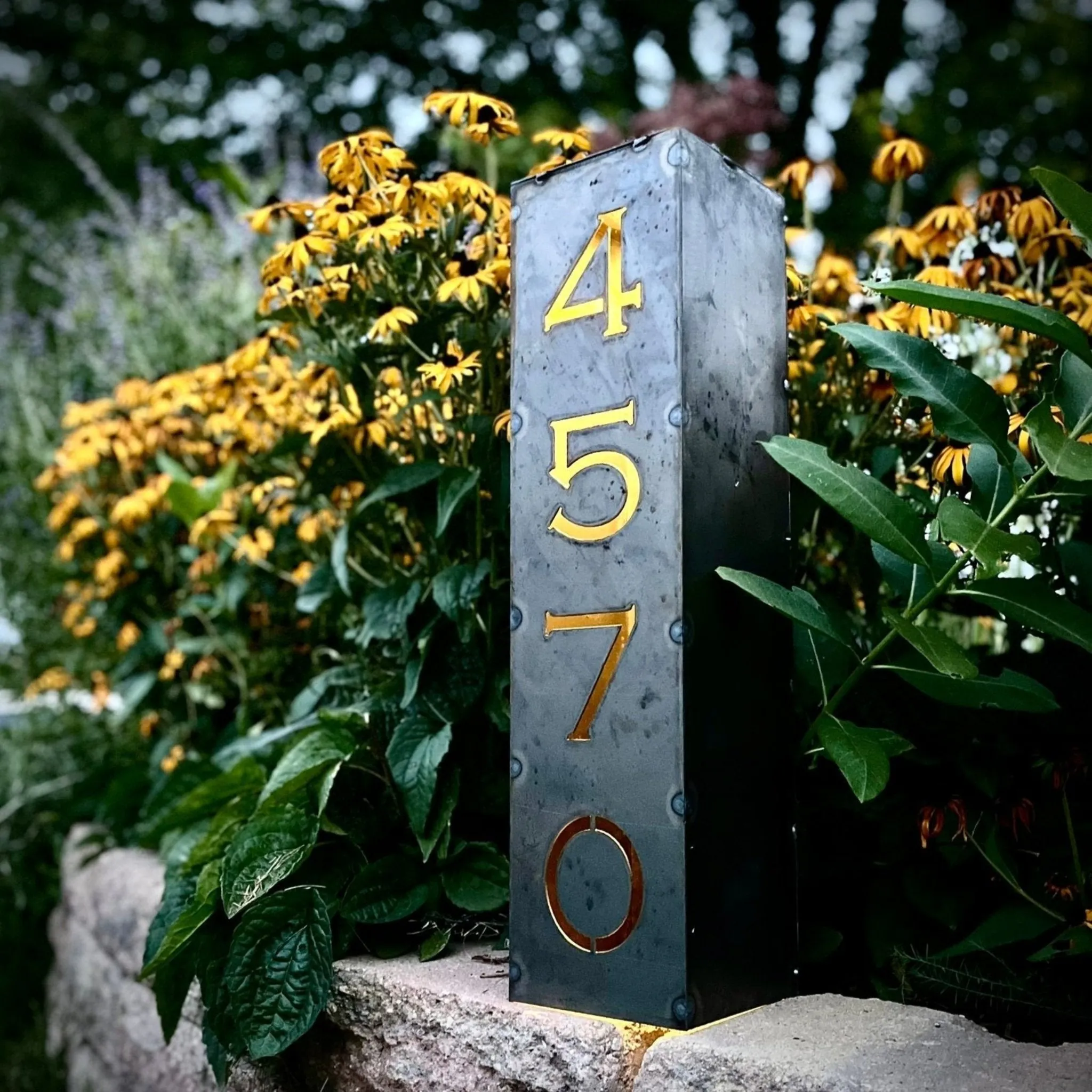 Northern Forge: Home Address Solar Pillar Light •Steel•Wireless•4 Digits 12”x3”x3”•6 Digits 24”x5”x5”• Leave Digits in Notes