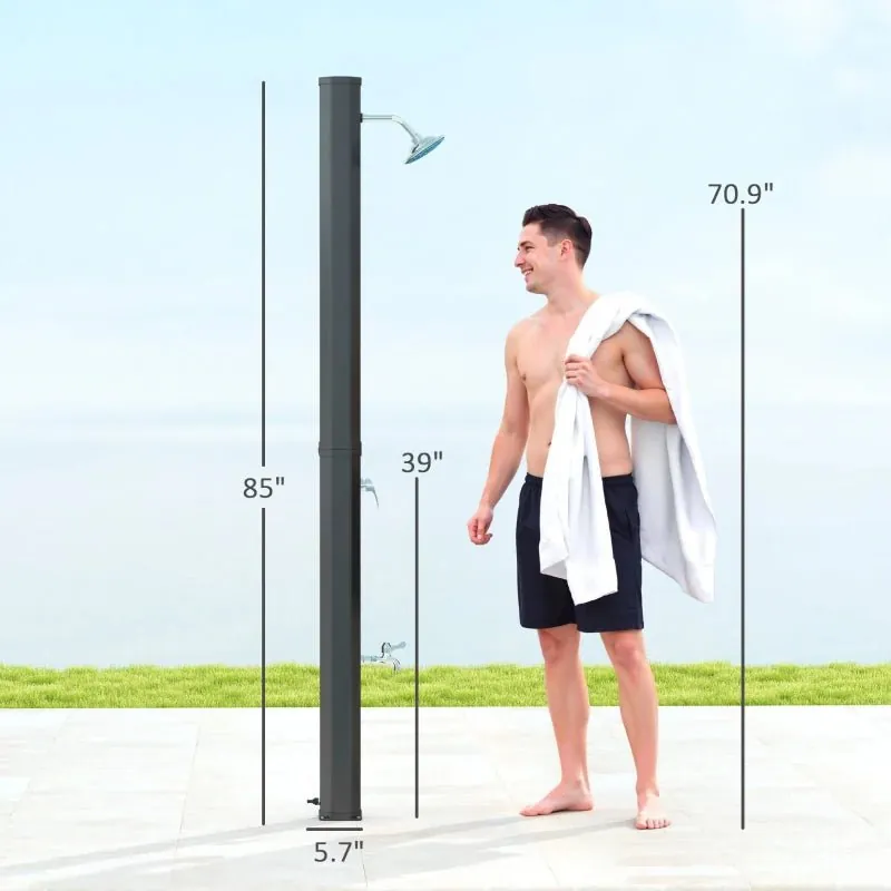 Outsunny: 7Ft Solar Heated Outdoor Shower with Adjustable Faucet and Foot Tap