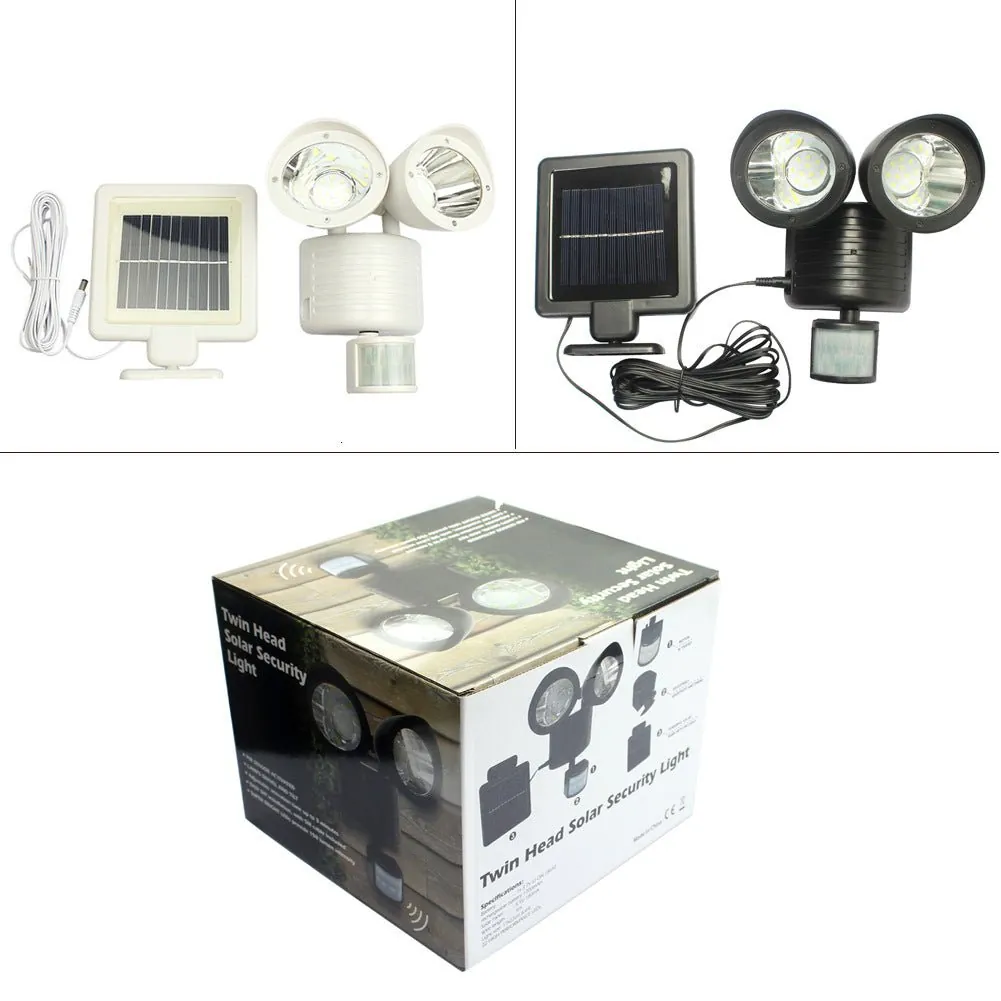 GJB Products: 3W Solar Powered(5-20Lm)  Double-Head 22-LED Flood Light with Motion Detection