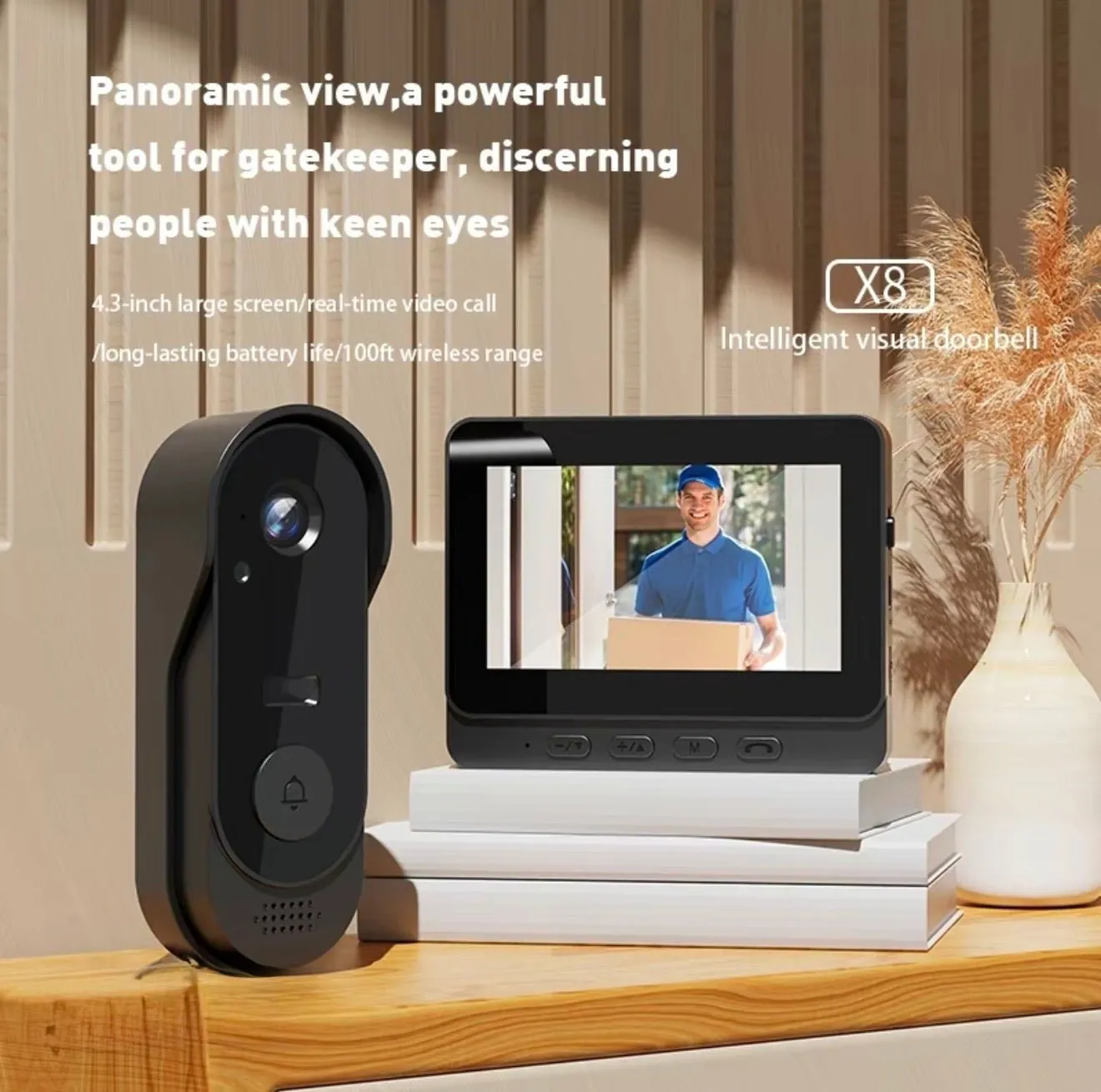 SecureView X8: Doorbell Camera•Instant Visual Alert•Wireless•2-Way Communication•Photo & Video Capture•4.3 Screen IPS•Hassle Free-Way to Secure Your Home