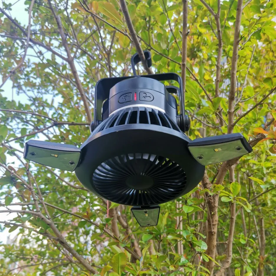 GJB Products: 5V/4W Solar Powered Hanging LED Light W/Foldable Fan with USB Output