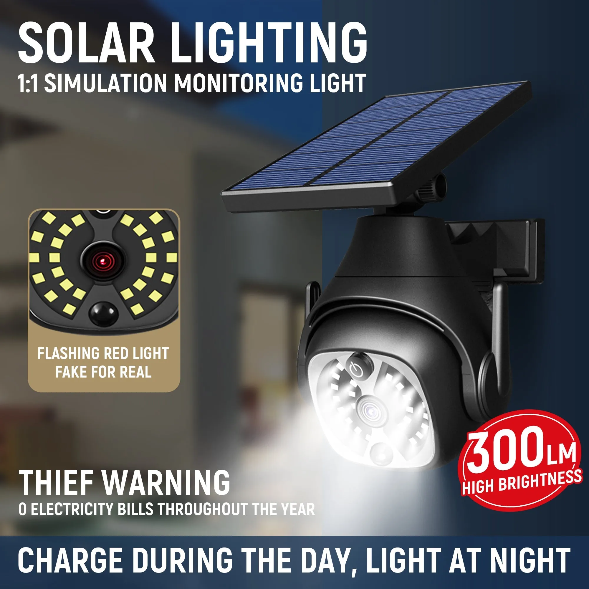 Deamak: 5V Solar Powered Outdoor 6W Courtyard LED W/Out Adjustable Lights with Human Sensing Detection-300LM