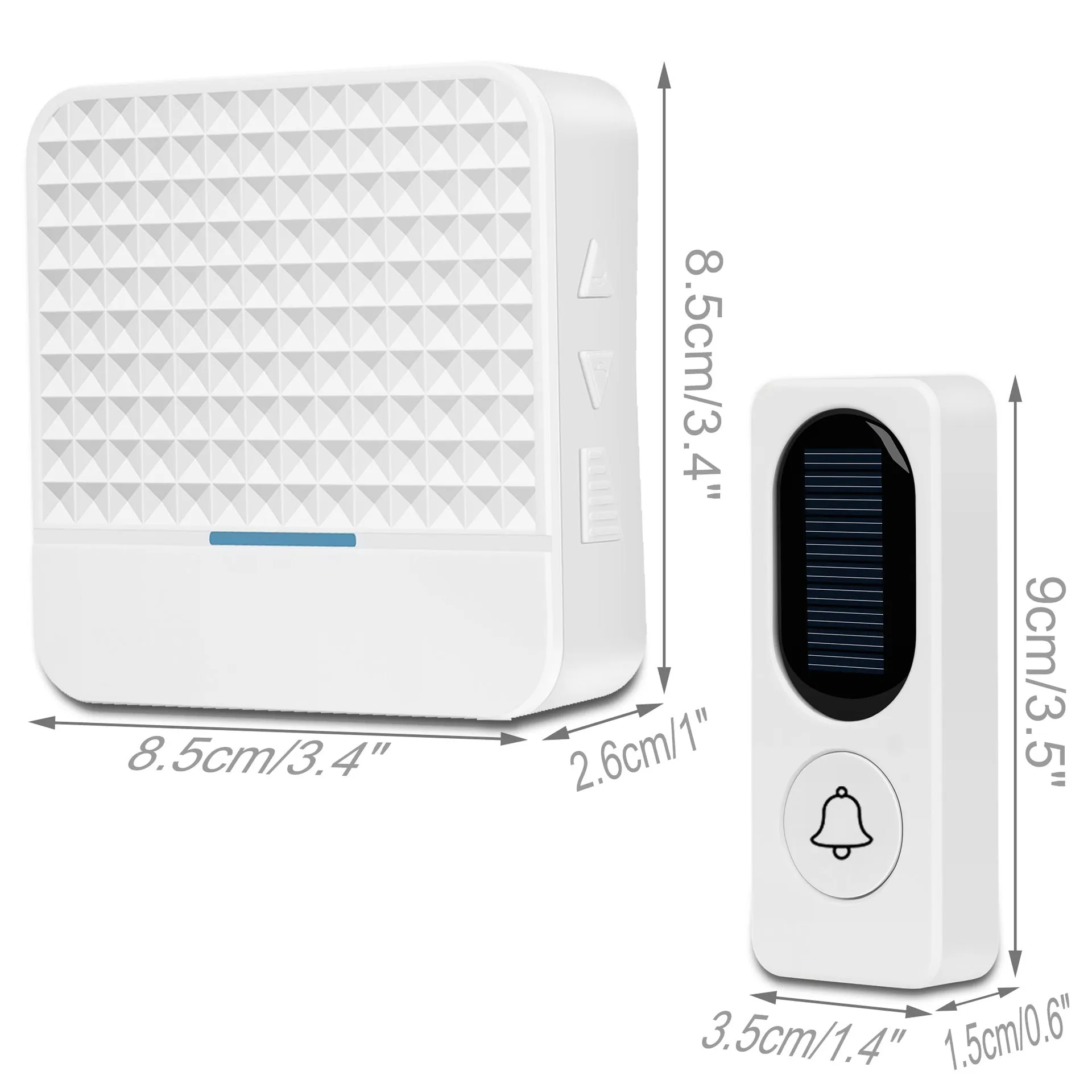 Renfan: Solar-Powered Wireless Doorbell Receiver: 90-260V-433MHz/Transmitter: 5V-150mAh/200-300 Open Air Range