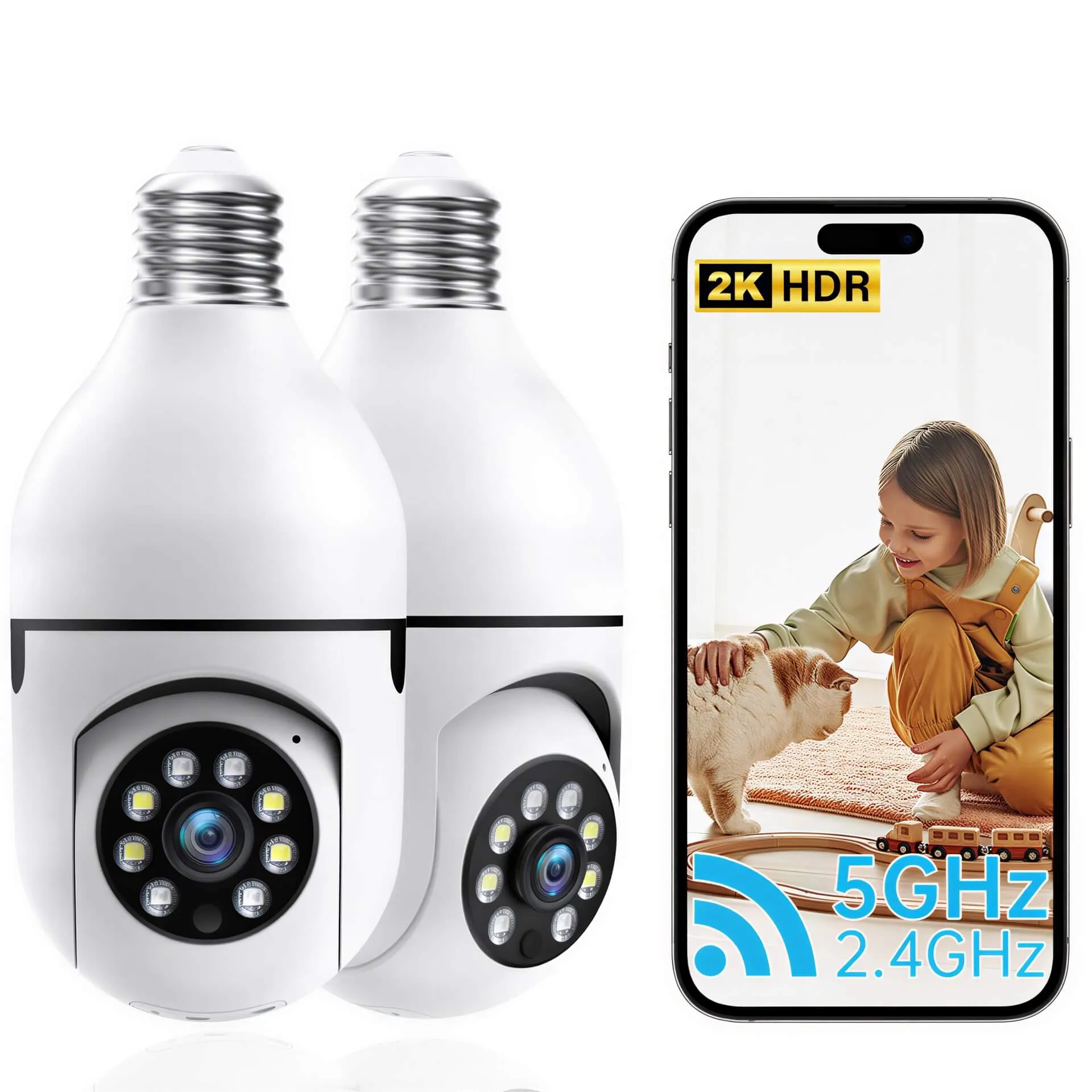 GJB Products: WiFi (2pcs)360 Degree Smart Security Light Bulb Camera 2K HDR