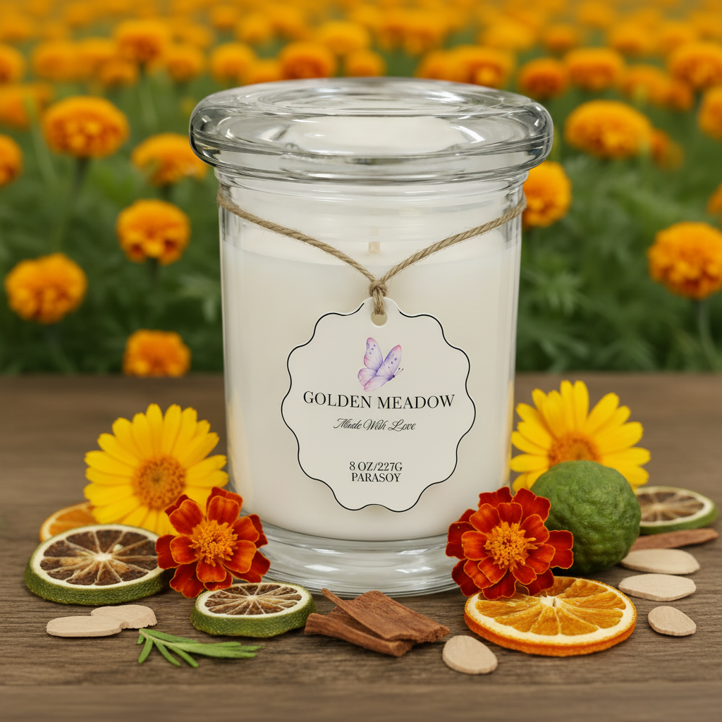 Golden Meadow hand-poured candle by Flickity Wick Candles