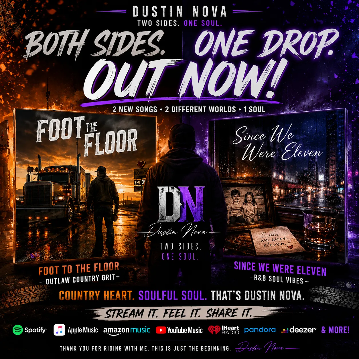 Both Sides. One Drop. promotional artwork for Foot To The Floor and Since We Were Eleven