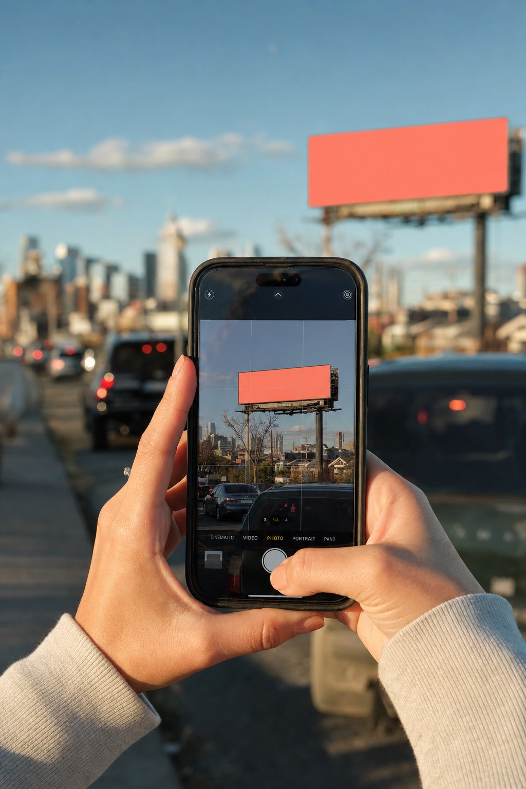 Illustrative phone capturing a digital billboard