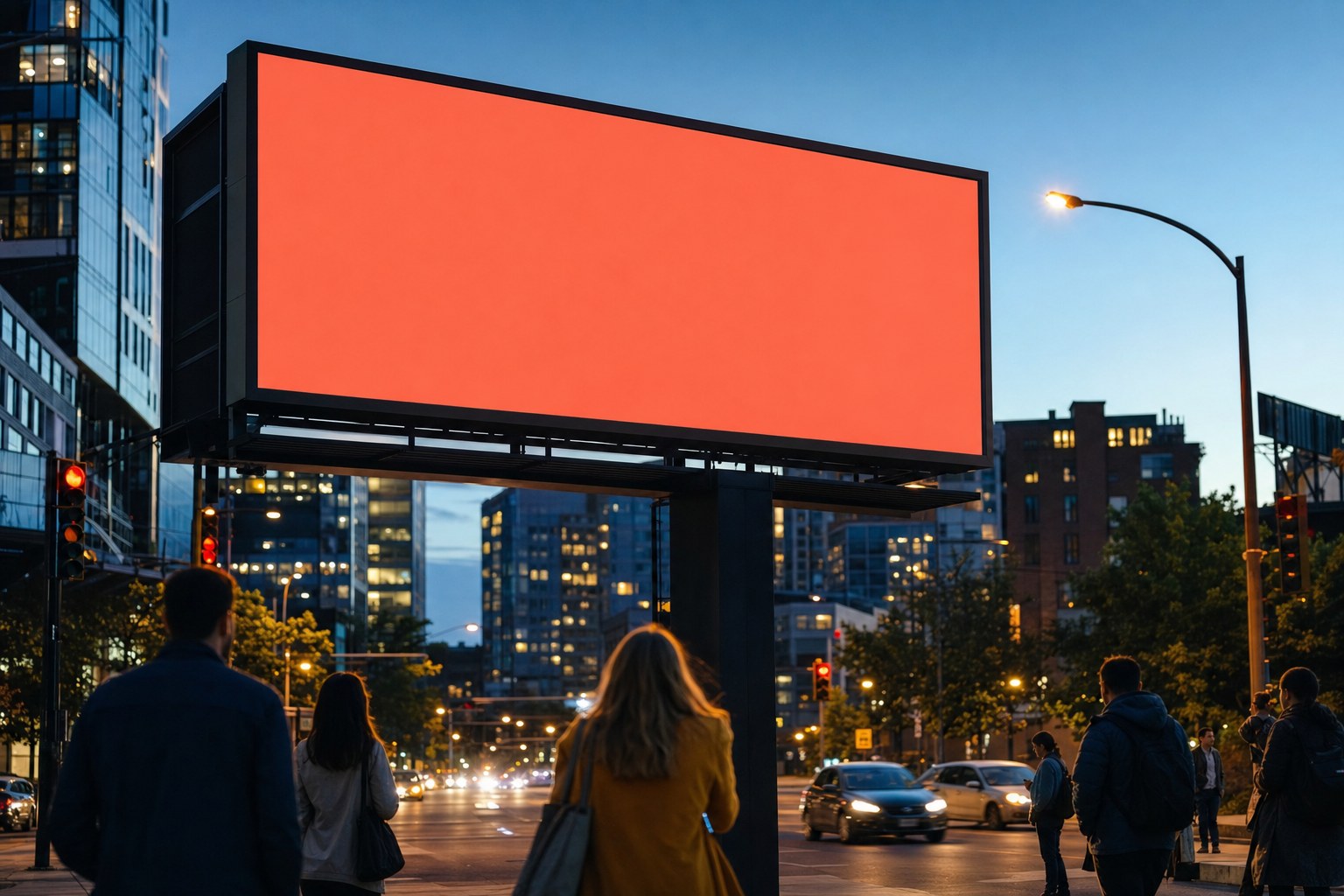 Illustrative digital billboard at a city intersection