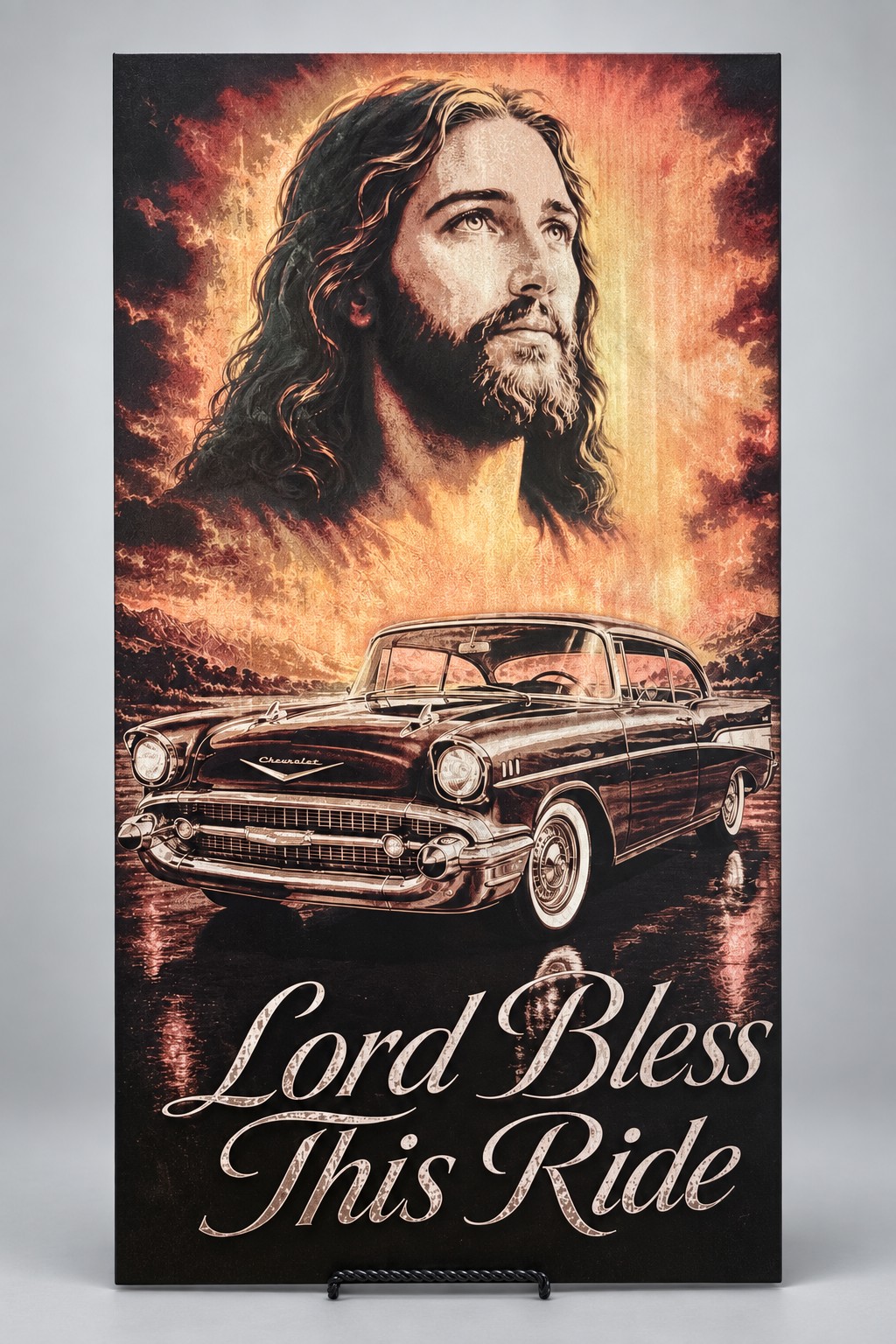 Custom engraved Bless This Ride automotive artwork
