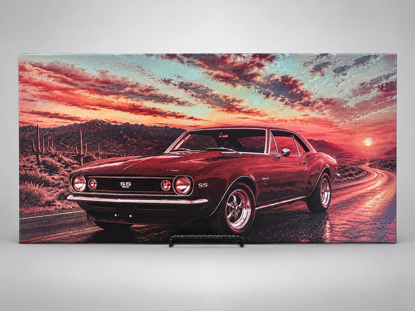 Custom engraved Camaro artwork on wood