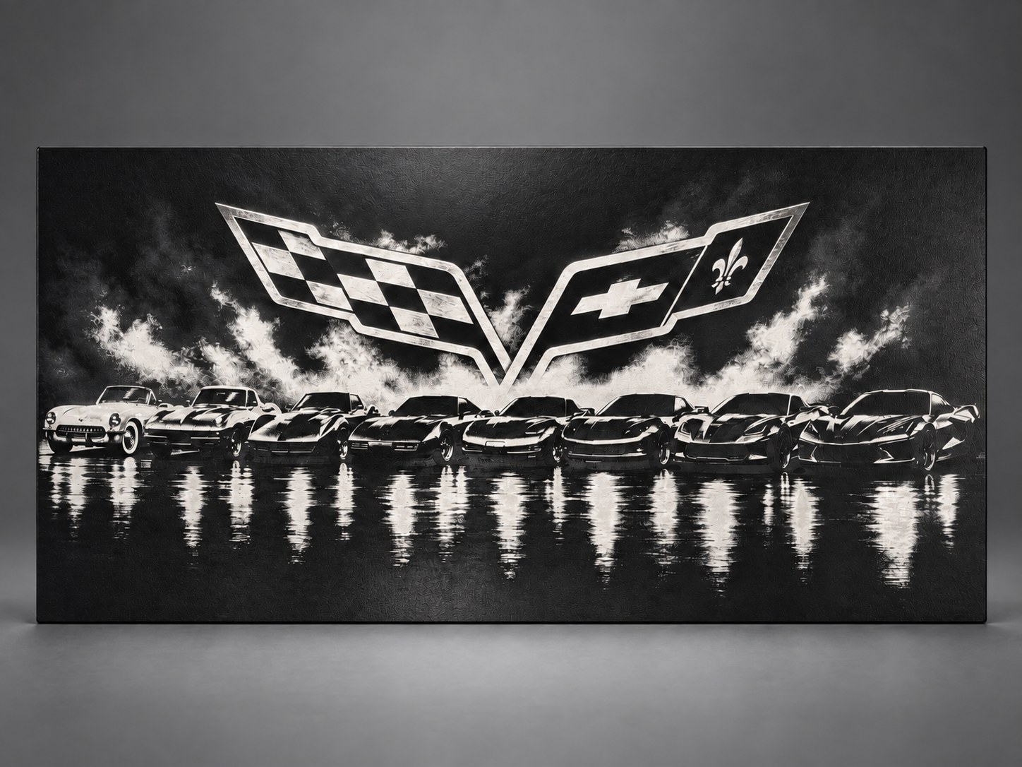 Corvette collection engraving with crossed flags