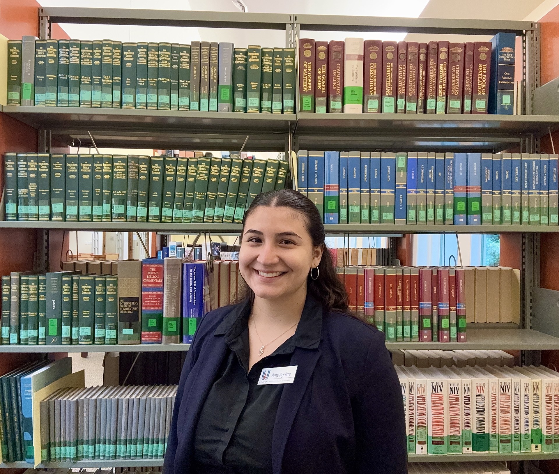 Amy Aguirre in a music library