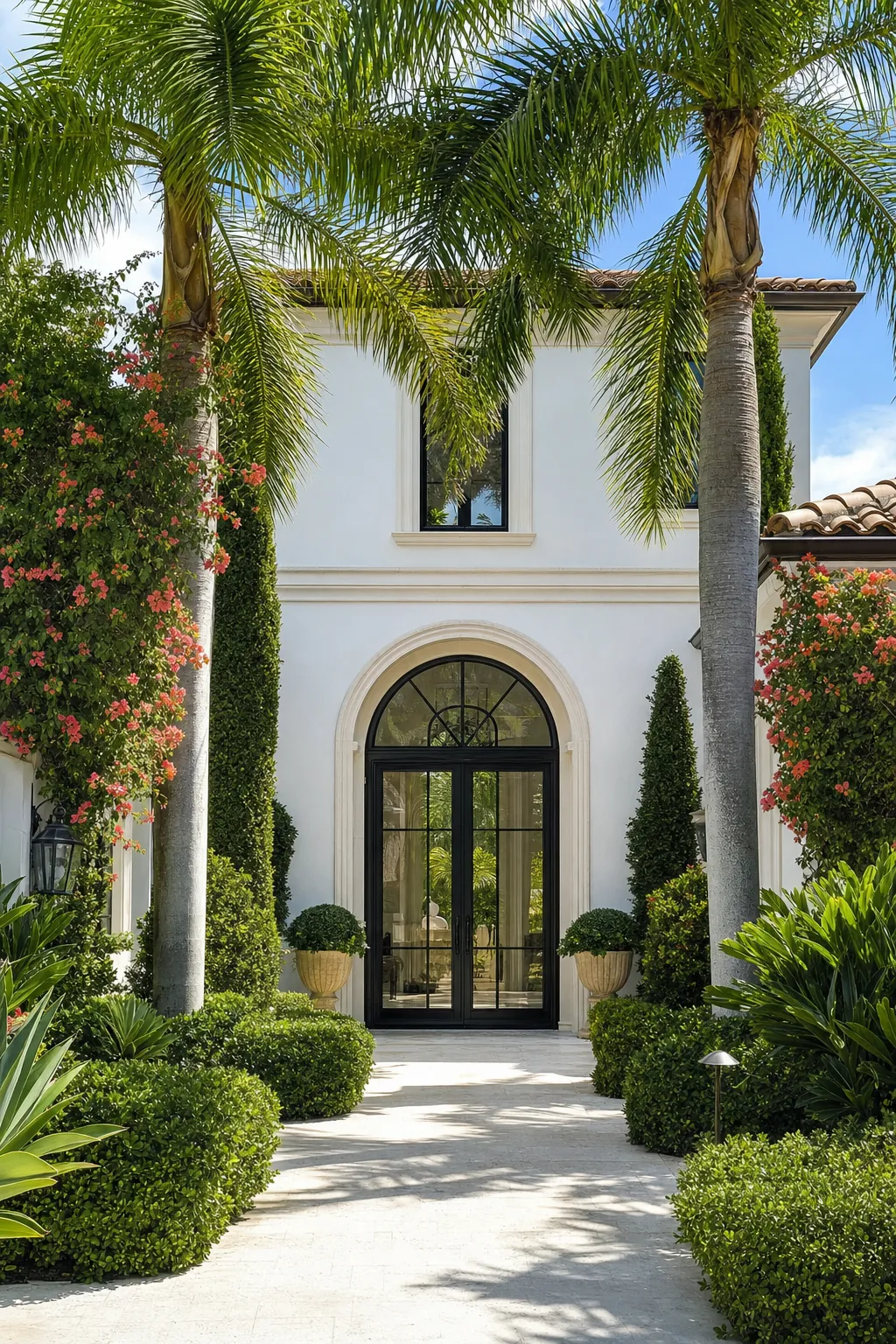 Tropical entry to an upscale South Florida residence