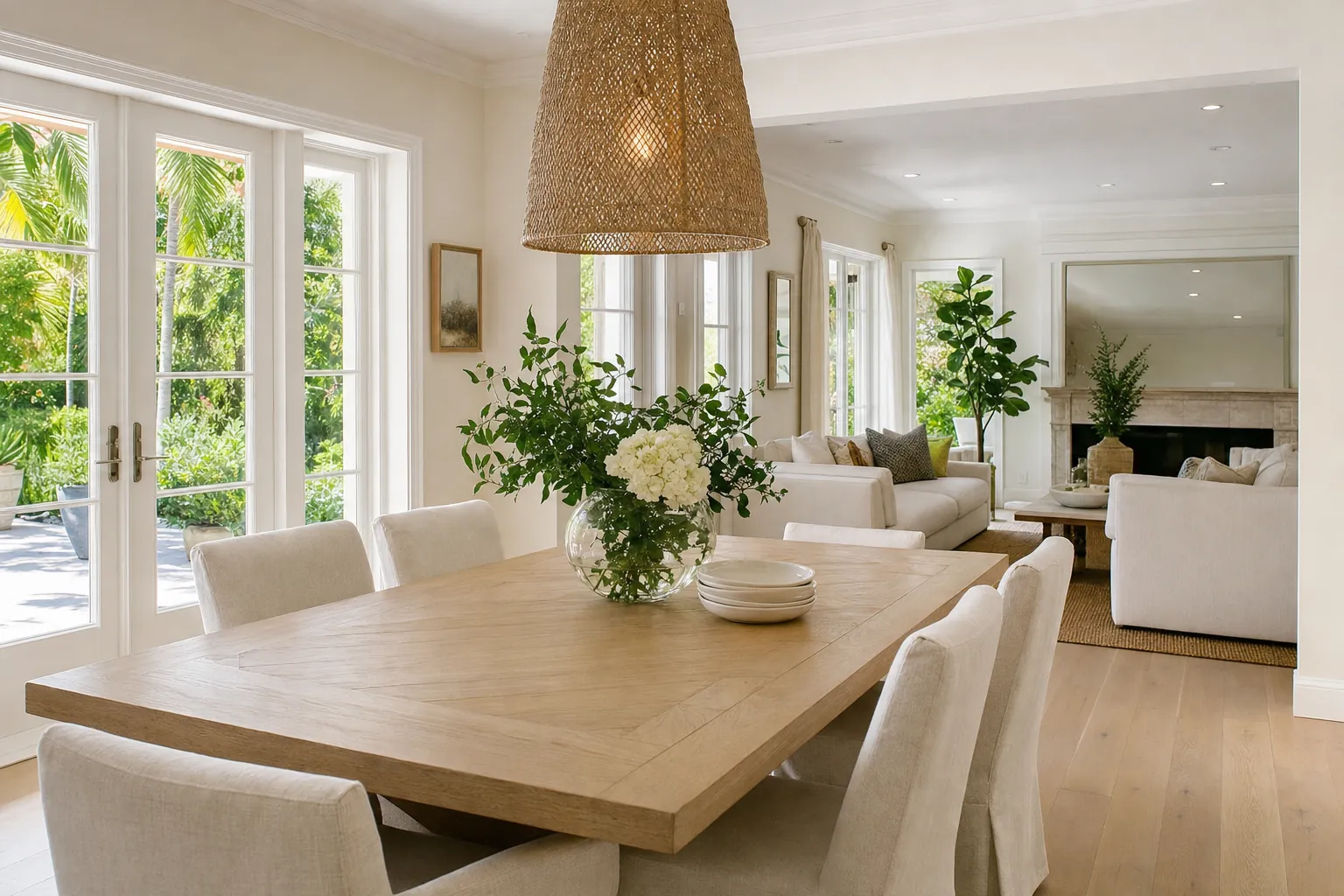 Prepared South Florida dining and living space with warm natural light