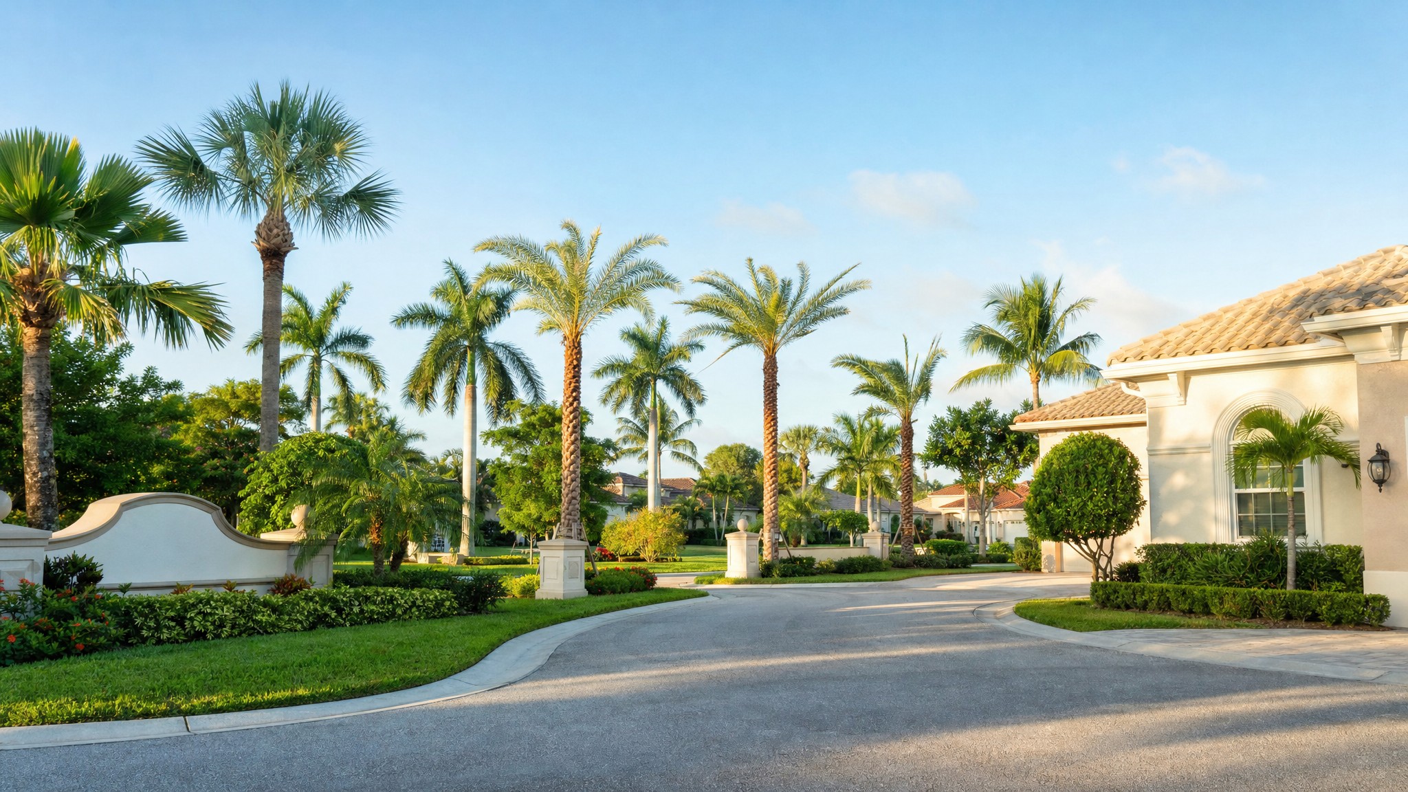 Palm-lined residential community in South Florida