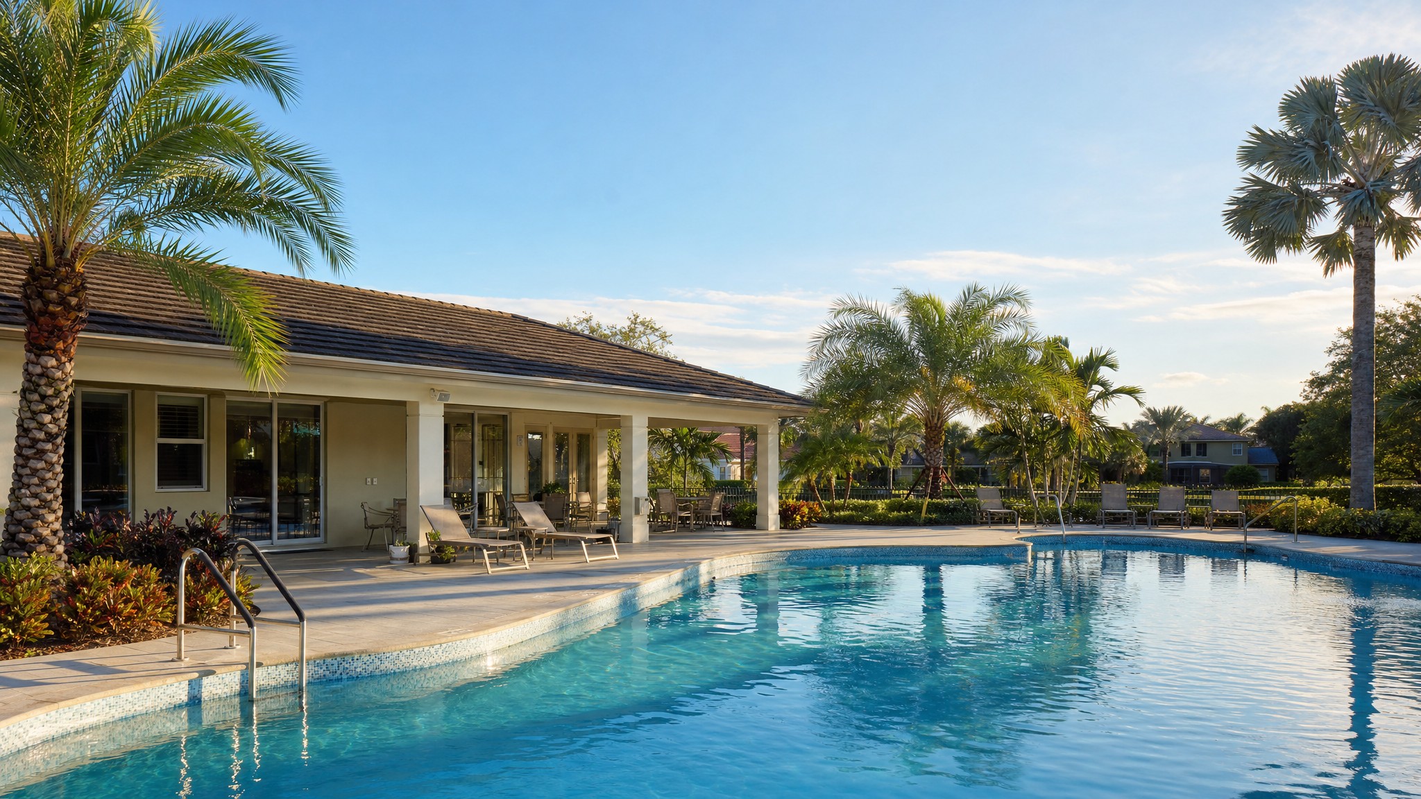 Pool and clubhouse setting in a South Florida residential community