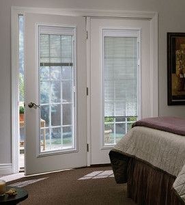 Discount fiberglass entry door with built-in blinds