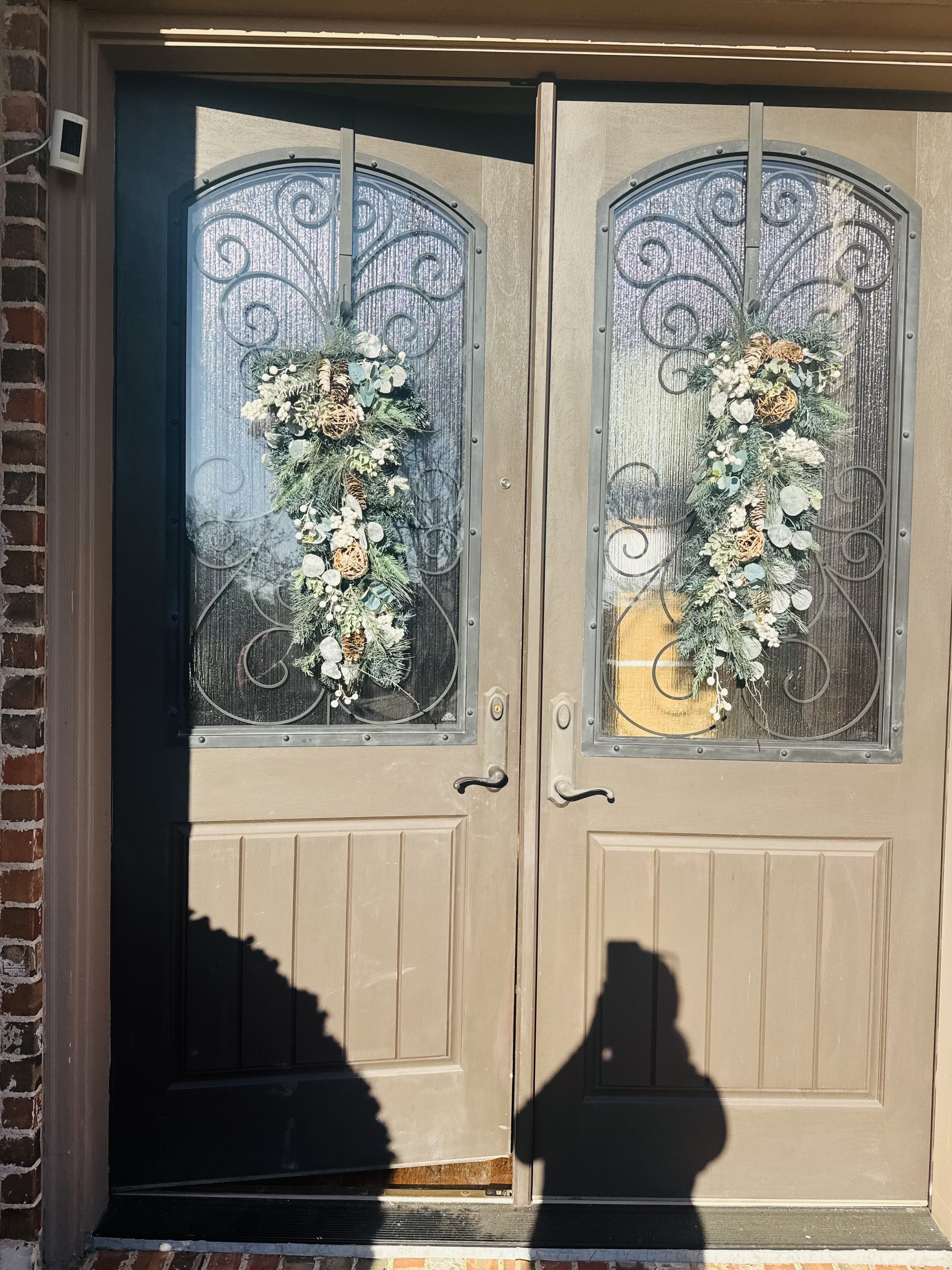 Decorated glass double entry doors