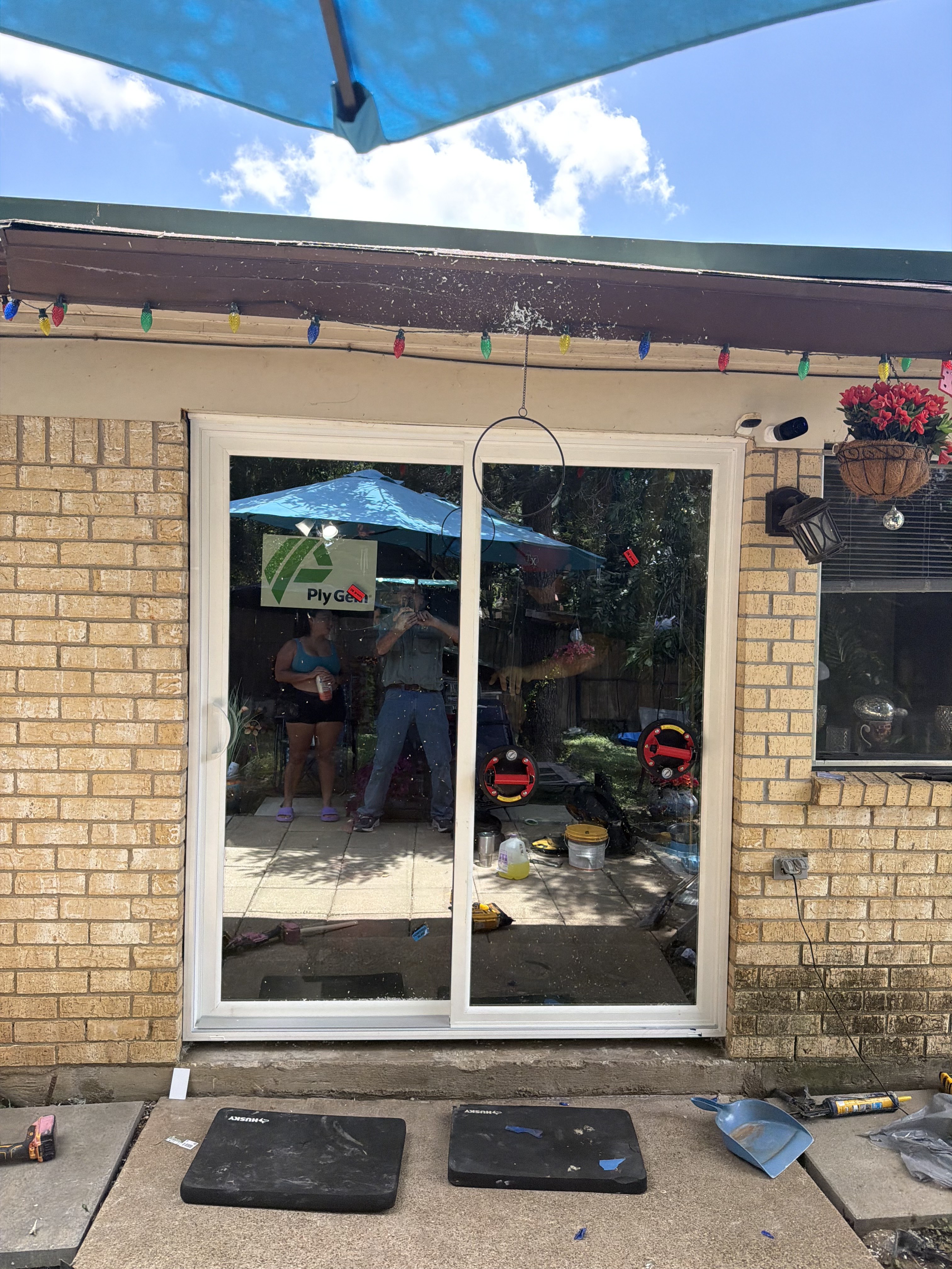 Finished sliding glass door at a brick home