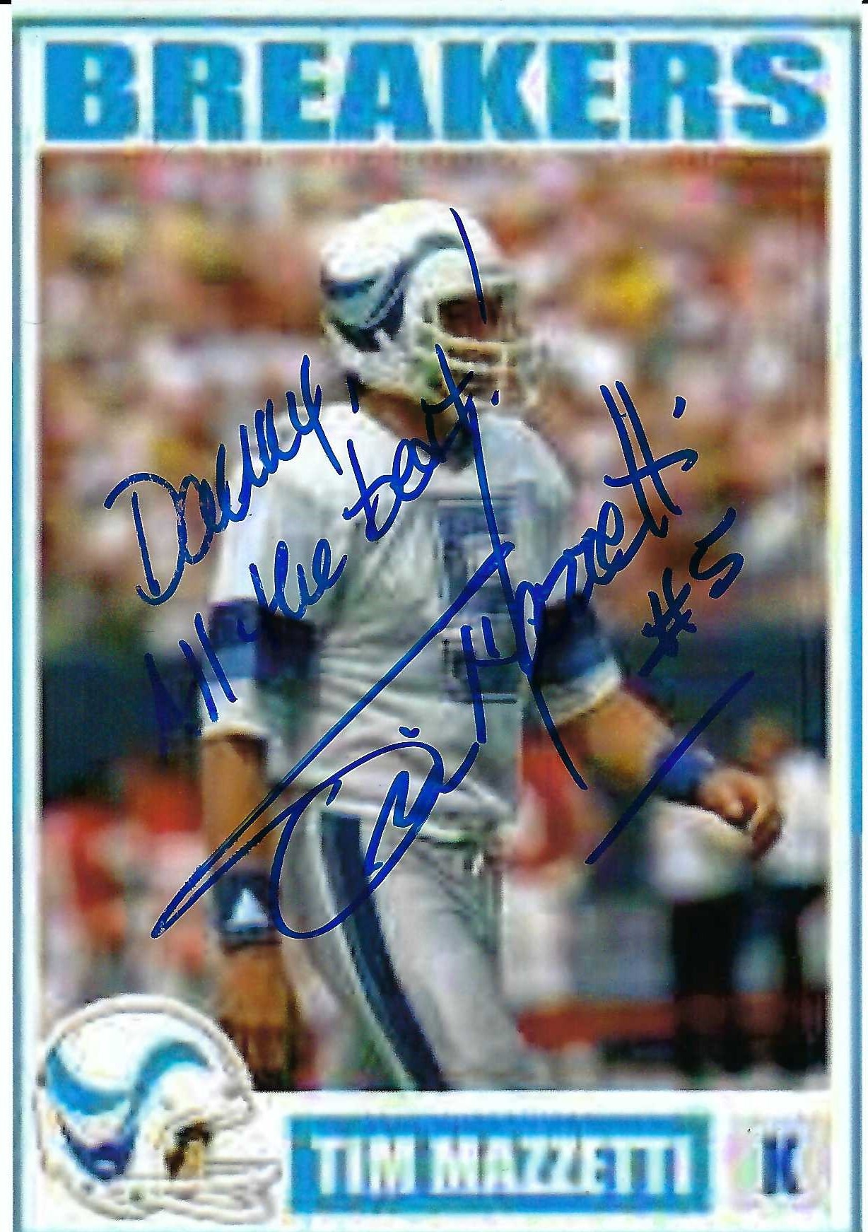 Signed item for Autograph #172 – Tim Mazzetti – New Orleans Breakers – USFL