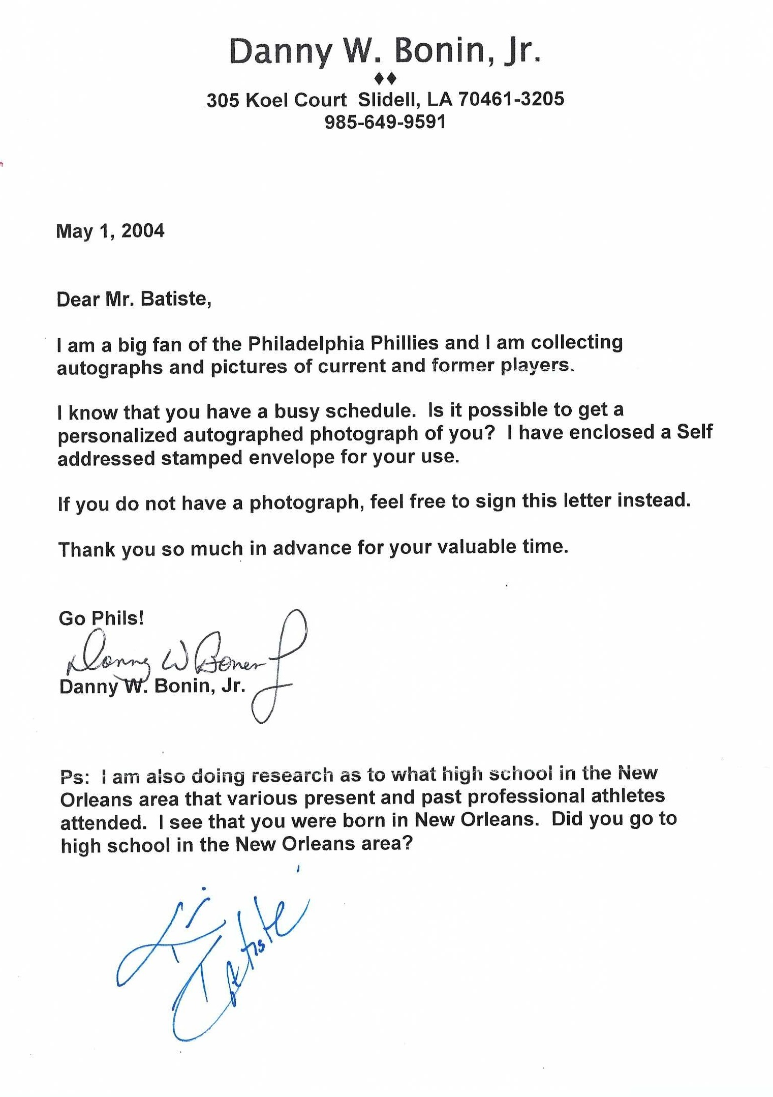 Signed item for Autograph #246 – Kim Batiste – Philadelphia Phillies – MLB – #3