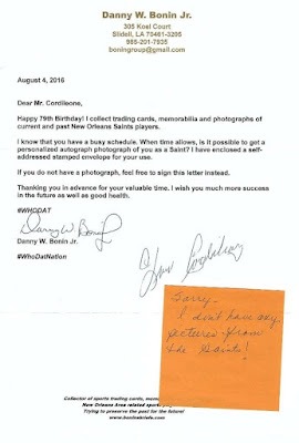 Signed item for Autograph #28 – Lou Cordileone – New Orleans Saints – NFL