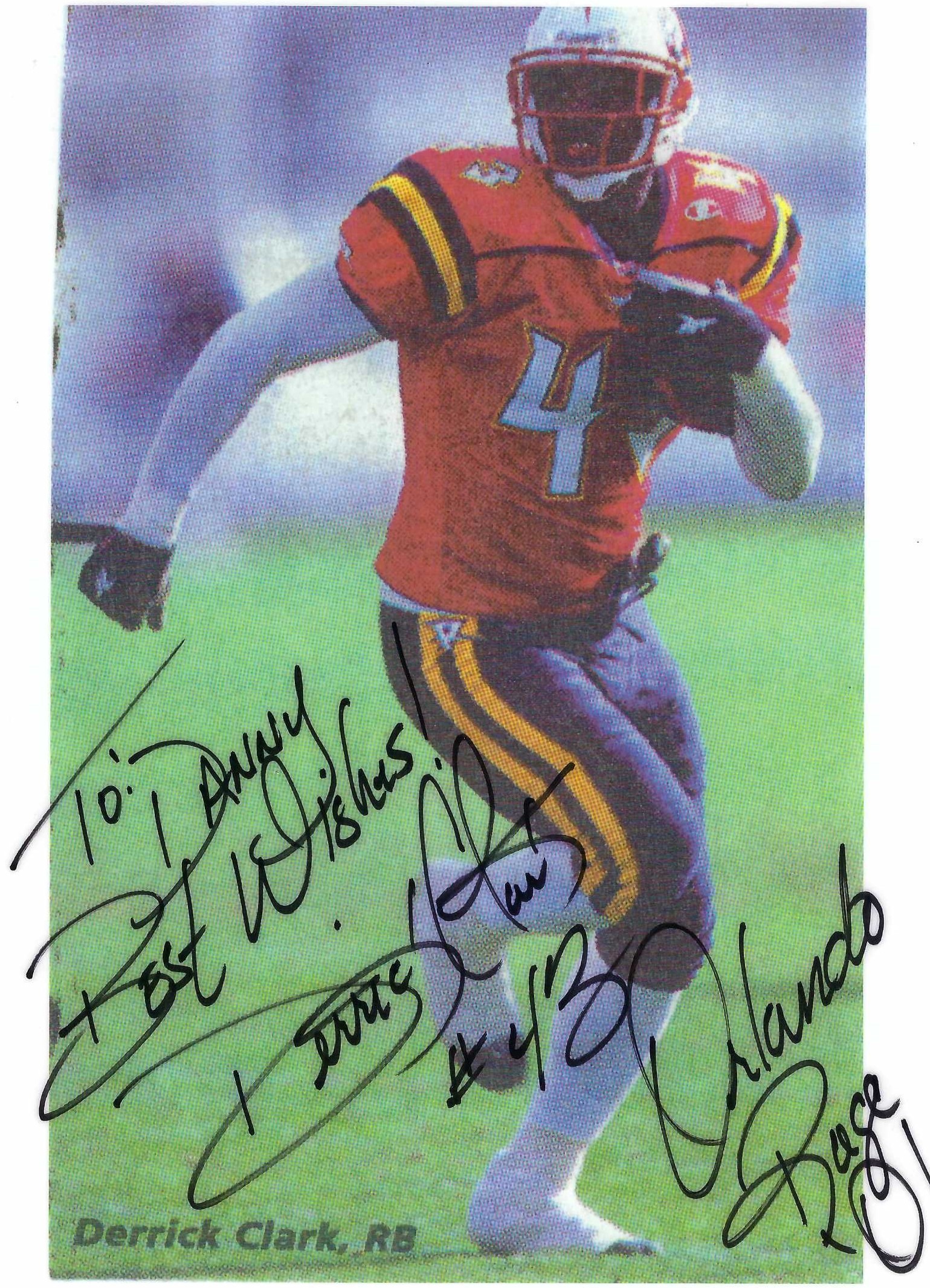 Signed item for Autograph #294 – Derrick Clark – Orlando Rage – XFL
