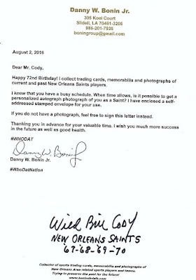 Signed item for Autograph #30 – Bill Cody – New Orleans Saints – NFL