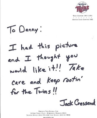 Signed item for Autograph #33 & 34 – Jack Cressend – Minnesota Twins – MLB