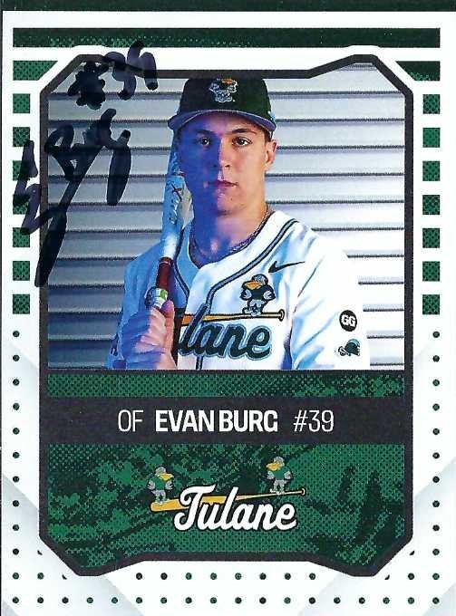 Signed item for Autograph #349 – Evan Burg – Tulane University – NCAA