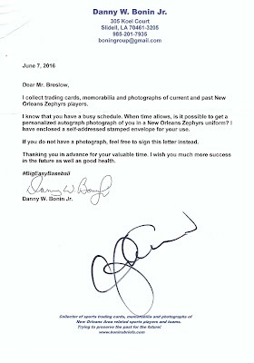 Signed item for Autograph #52 – Craig Breslow – New Orleans Zephyrs – MiLB