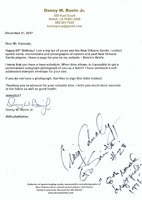 Signed item for Autograph #65 – Craig Cassady – New Orleans Saints – NFL
