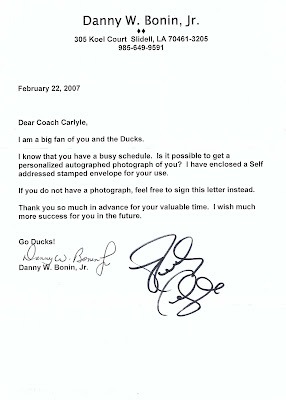 Signed item for Autograph #66 – Coach Randy Carlyle – Anaheim Ducks – NHL