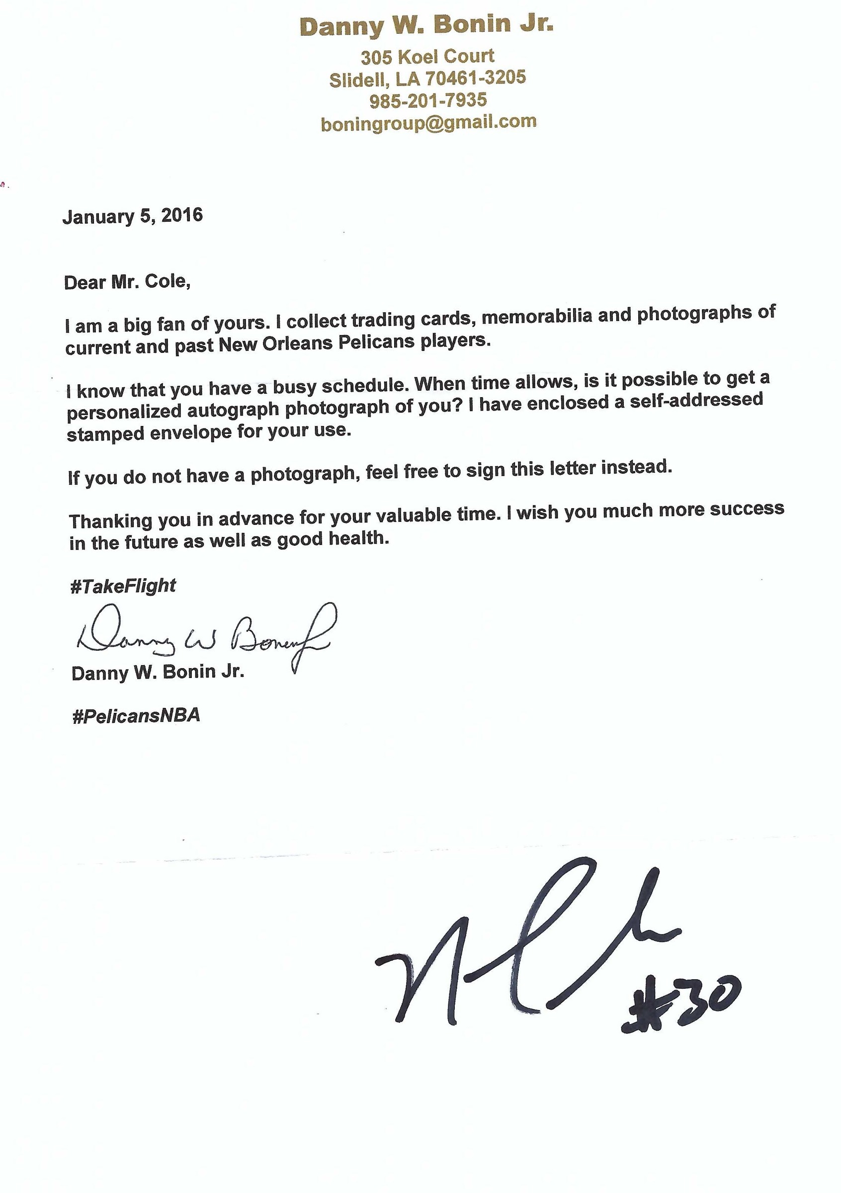 Signed item for Autograph #71 – Norris Cole – New Orleans Pelicans – NBA