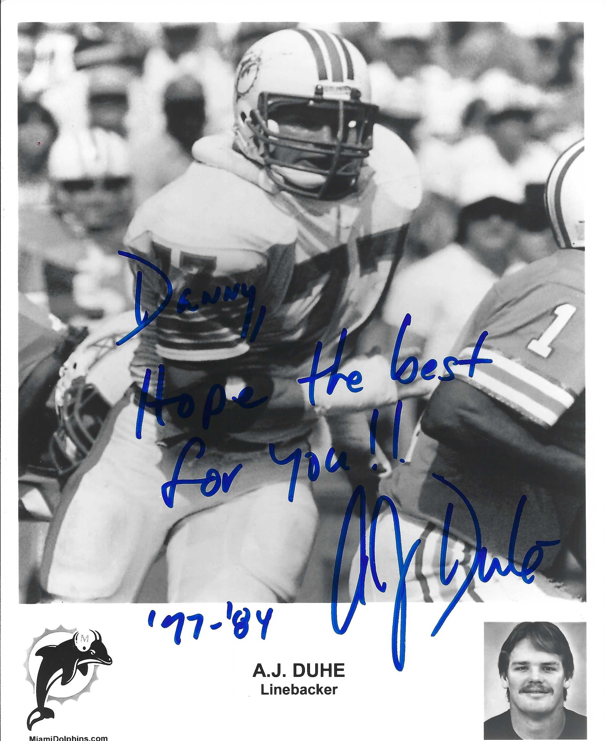 Signed item for Autograph #96 – A.J.Duhe – Miami Dolphins – NFL