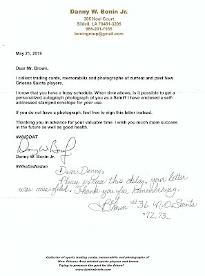 Signed item for Autographs #57 & 58 – Robert Brown – New Orleans Saints – NFL