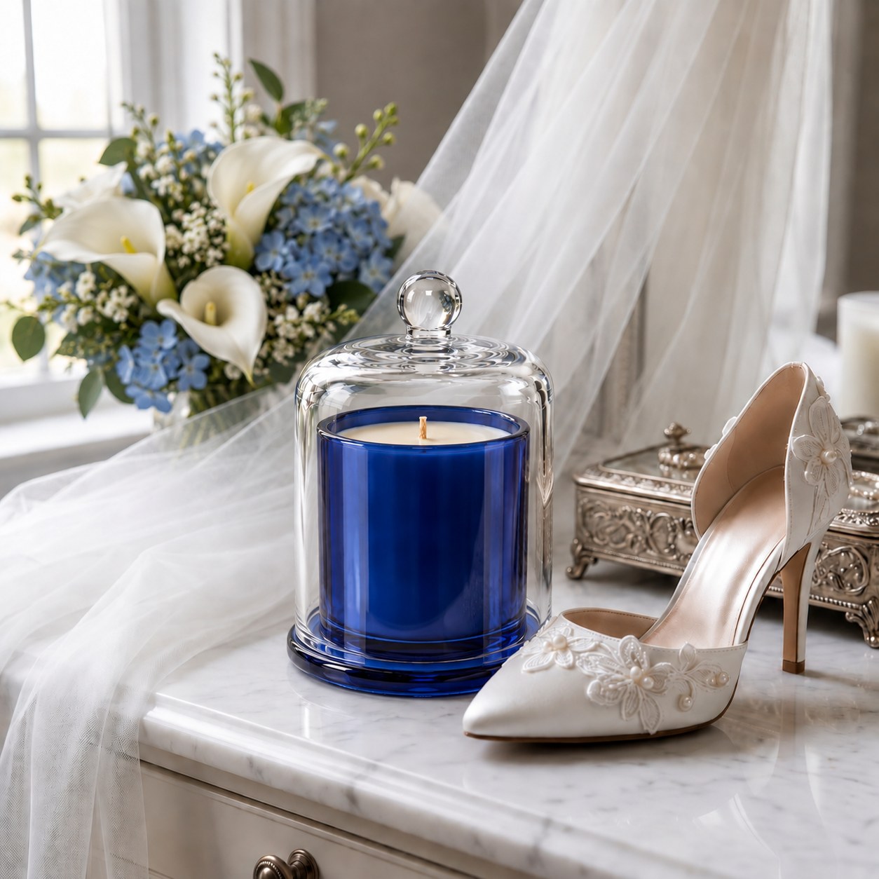 Melander Taylor Composes wedding candle and stationery